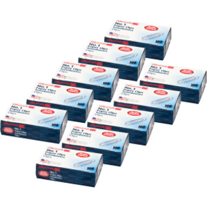 Paper Clips, #1 Non-Skid, 100 Per Box, 10 Boxes