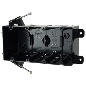 flexBOX Switch Box, Polyvinyl Chloride, Black, New Work, 4-Gang, 3-1/4 in. D, Angled Mid-Nails/Quick Thread Device Holes