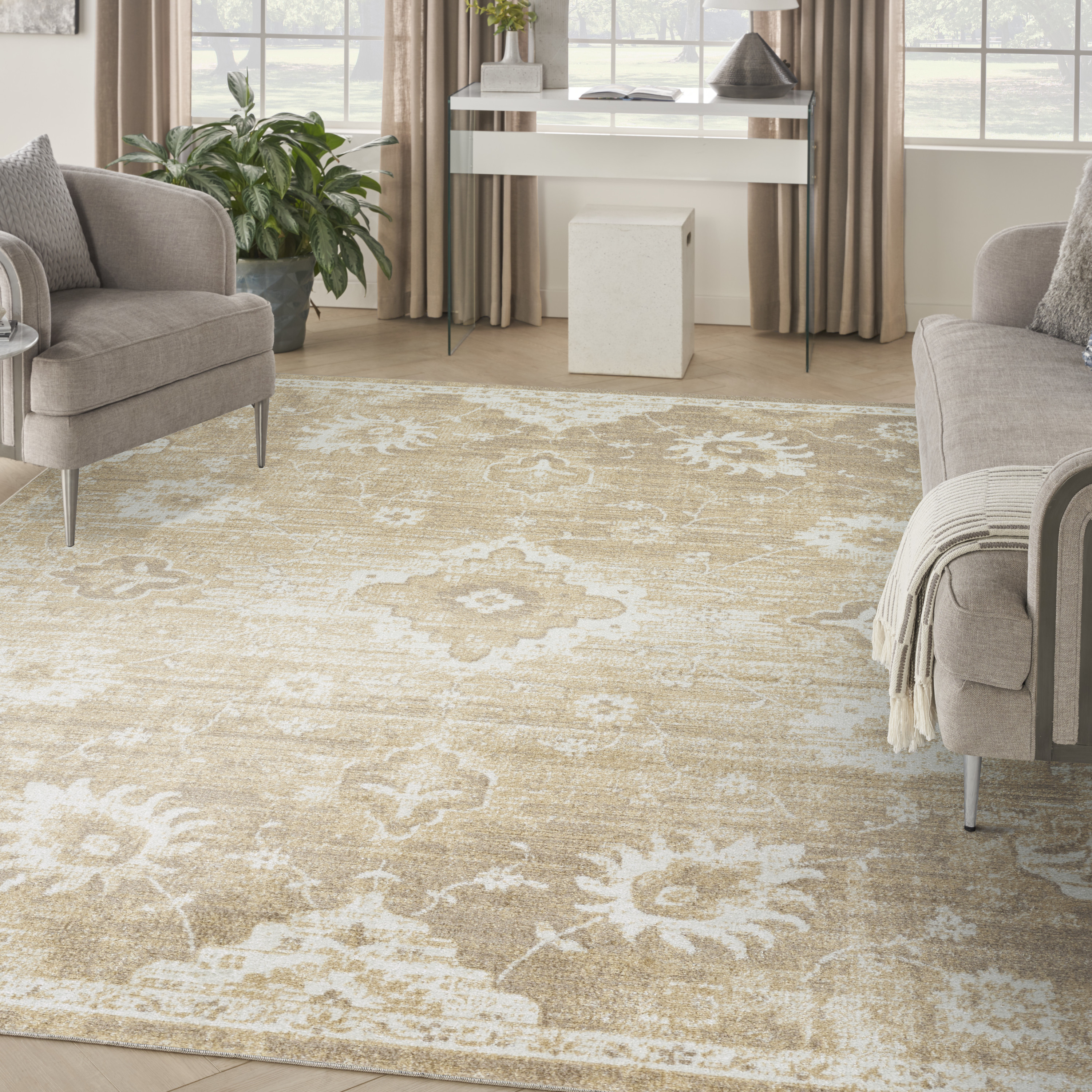Nourison Astra Machine Washable 7'10" x 10' Ivory Gold Vintage Indoor Rug