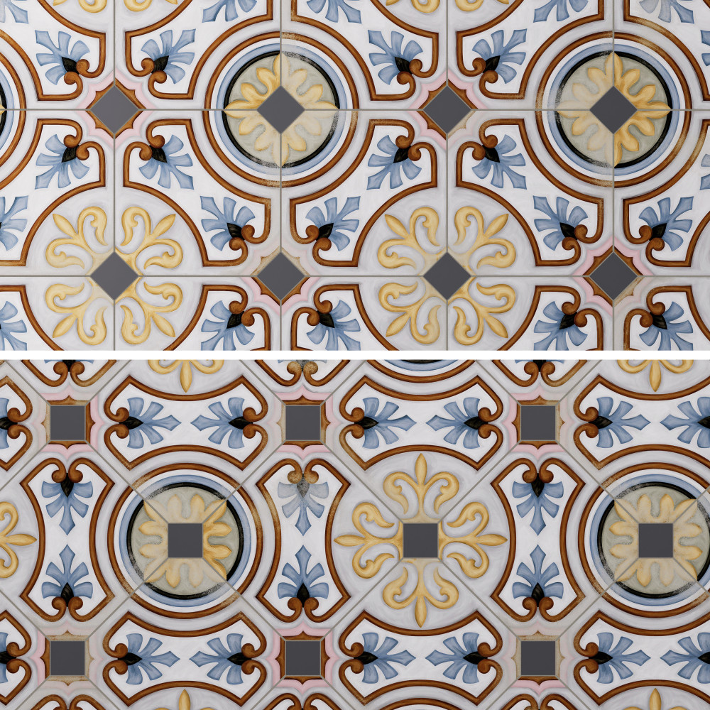 Vaudeville Octagon Deco Diglas with Taco Antracita 7-7/8 in. x 7-7/8 in. Porcelain Floor and Wall Tile