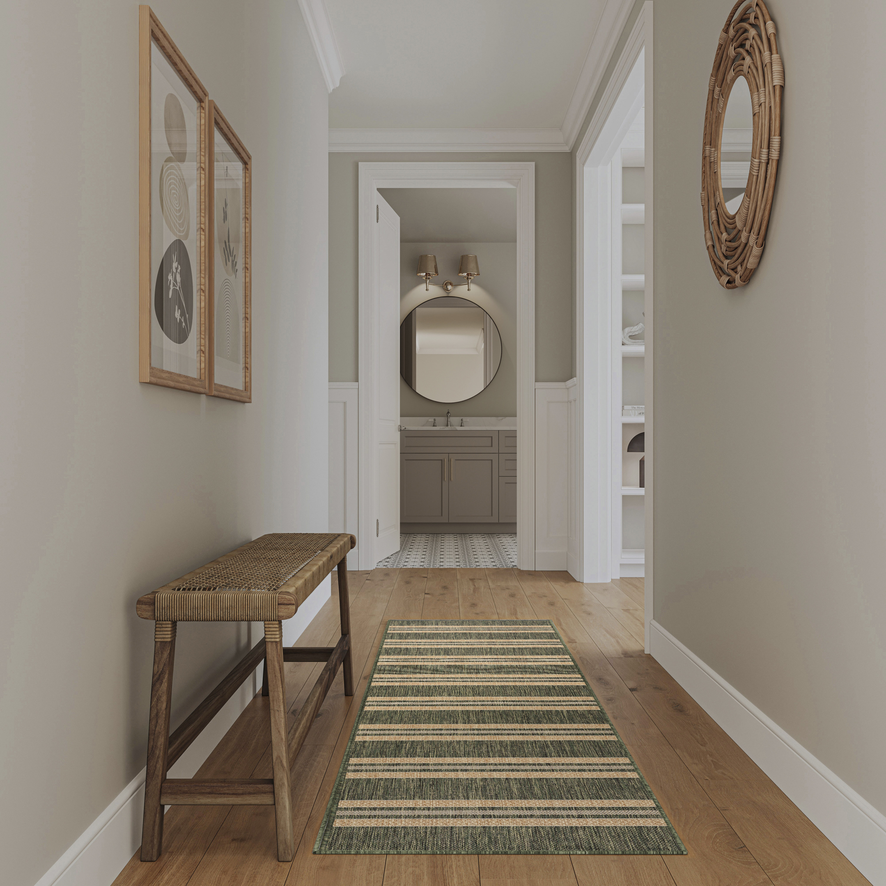 Nourison Horizon Indoor/Outdoor 2'2" x 8' Green Modern Rug