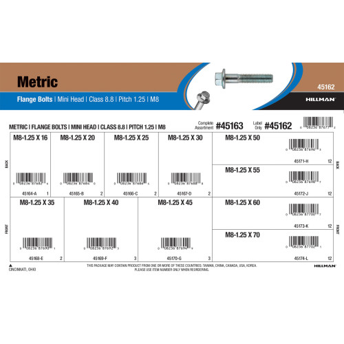 Class 8.8 Metric Mini-Head Flange Bolts Assortment (M8-1.25 Thread)