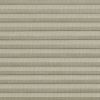 Beige pleated cellular fabric blind, horizontal folded slats with woven texture, fully closed and blocking light; close-up view with soft, even lighting, no visible window or room.