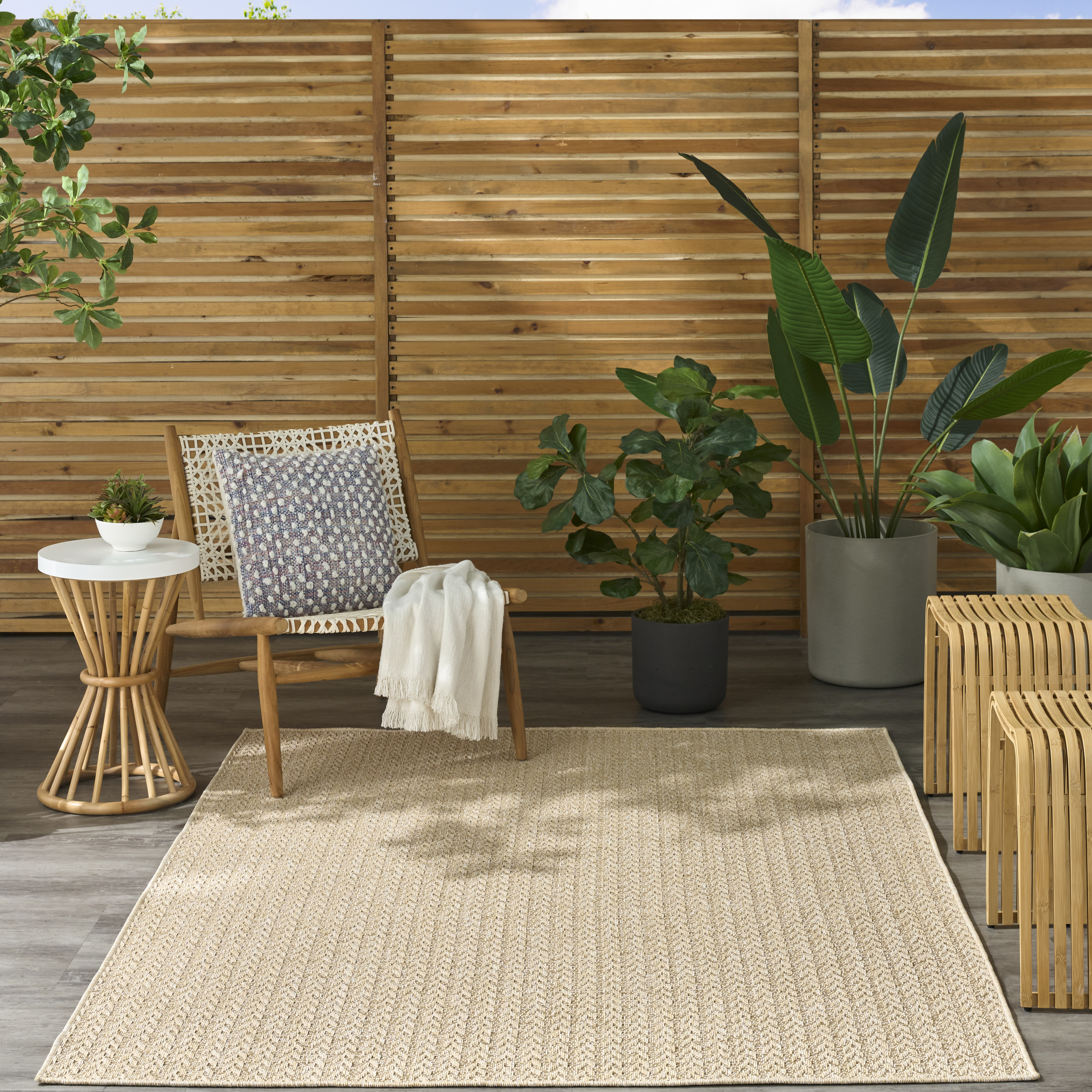 Nourison Tulum 5'3" x 7' Cream Outdoor Rug