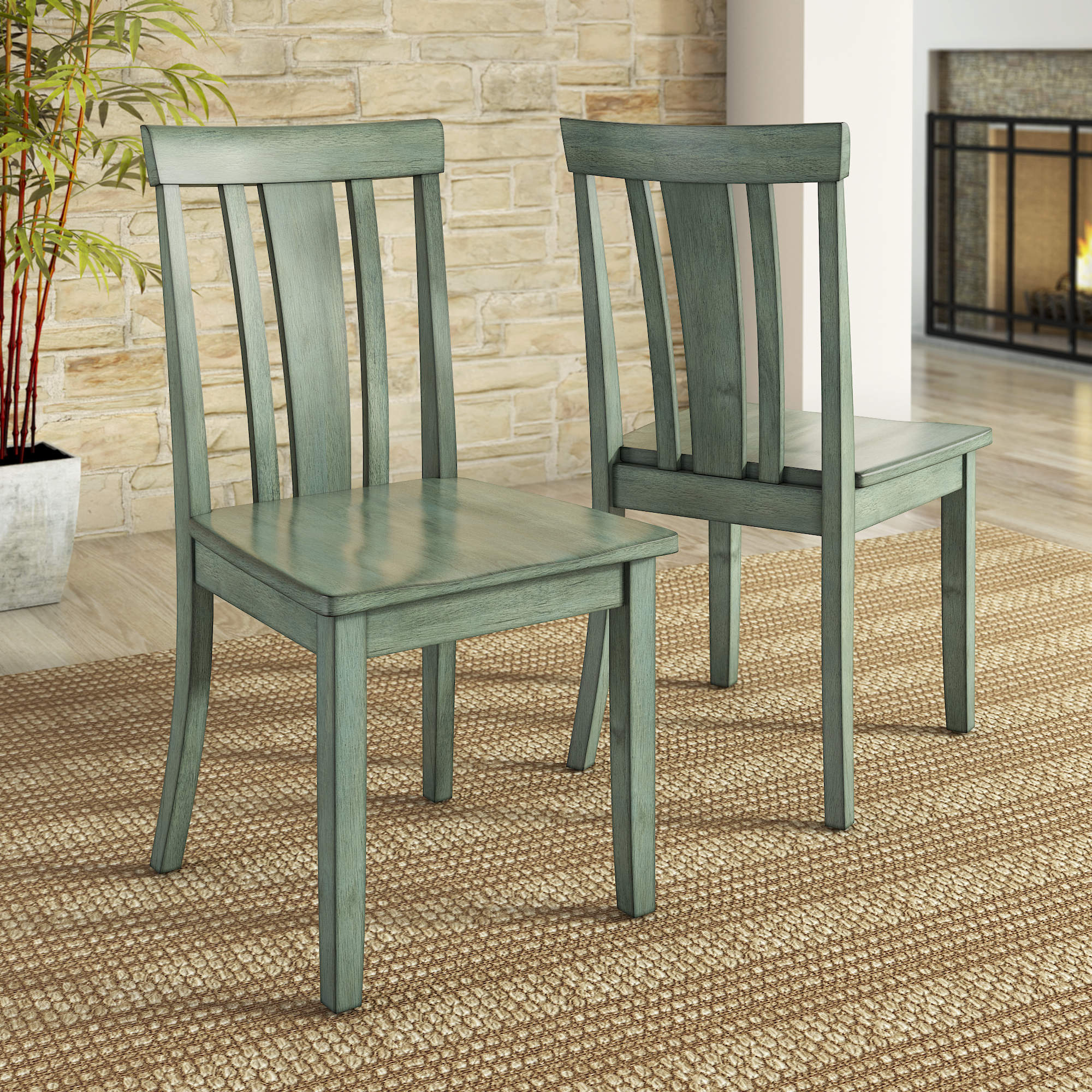 Slat Back Wood Dining Chairs (Set of 2)