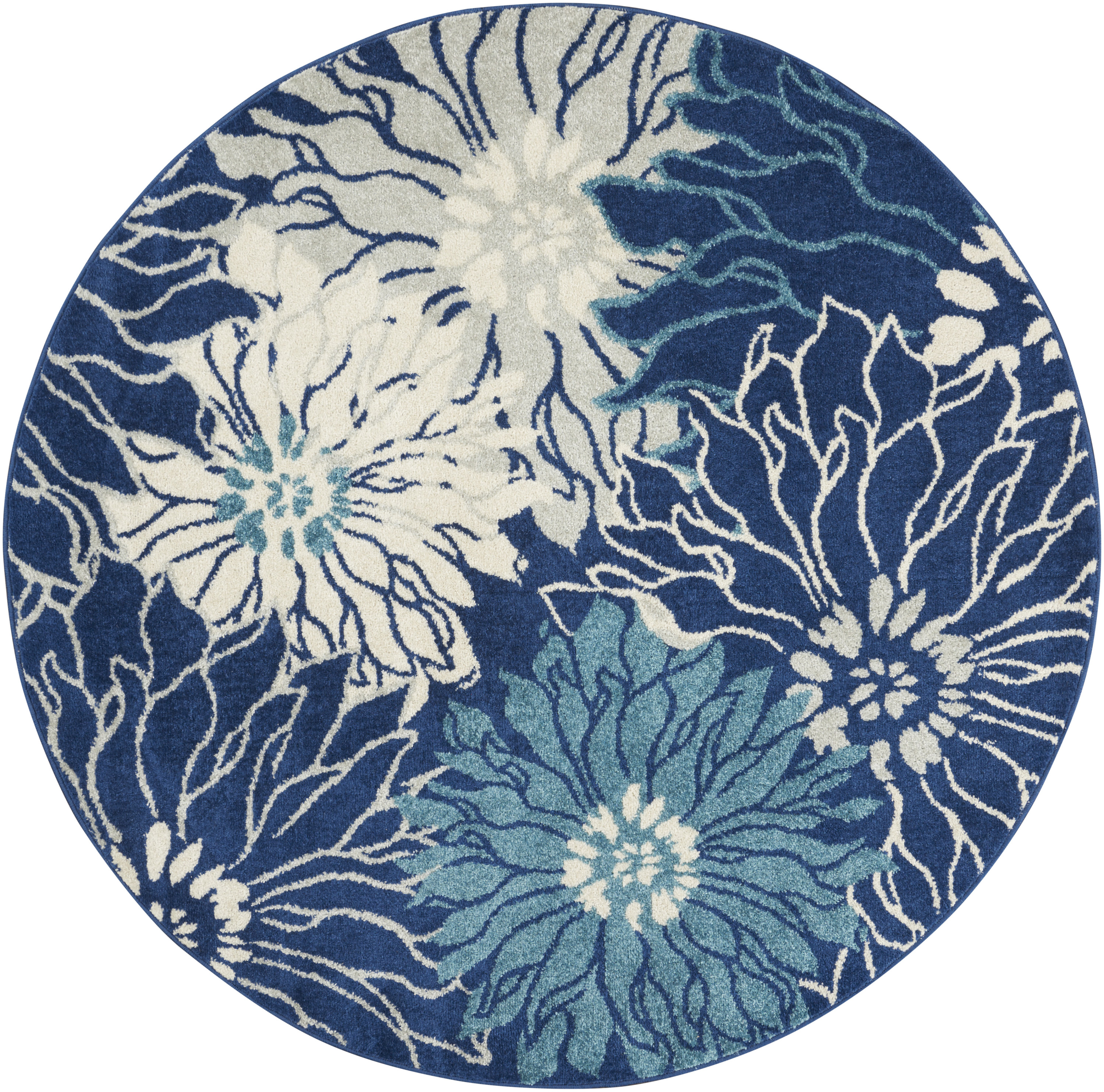 Nourison Passion 4' x Round Navy Ivory Contemporary Indoor Rug