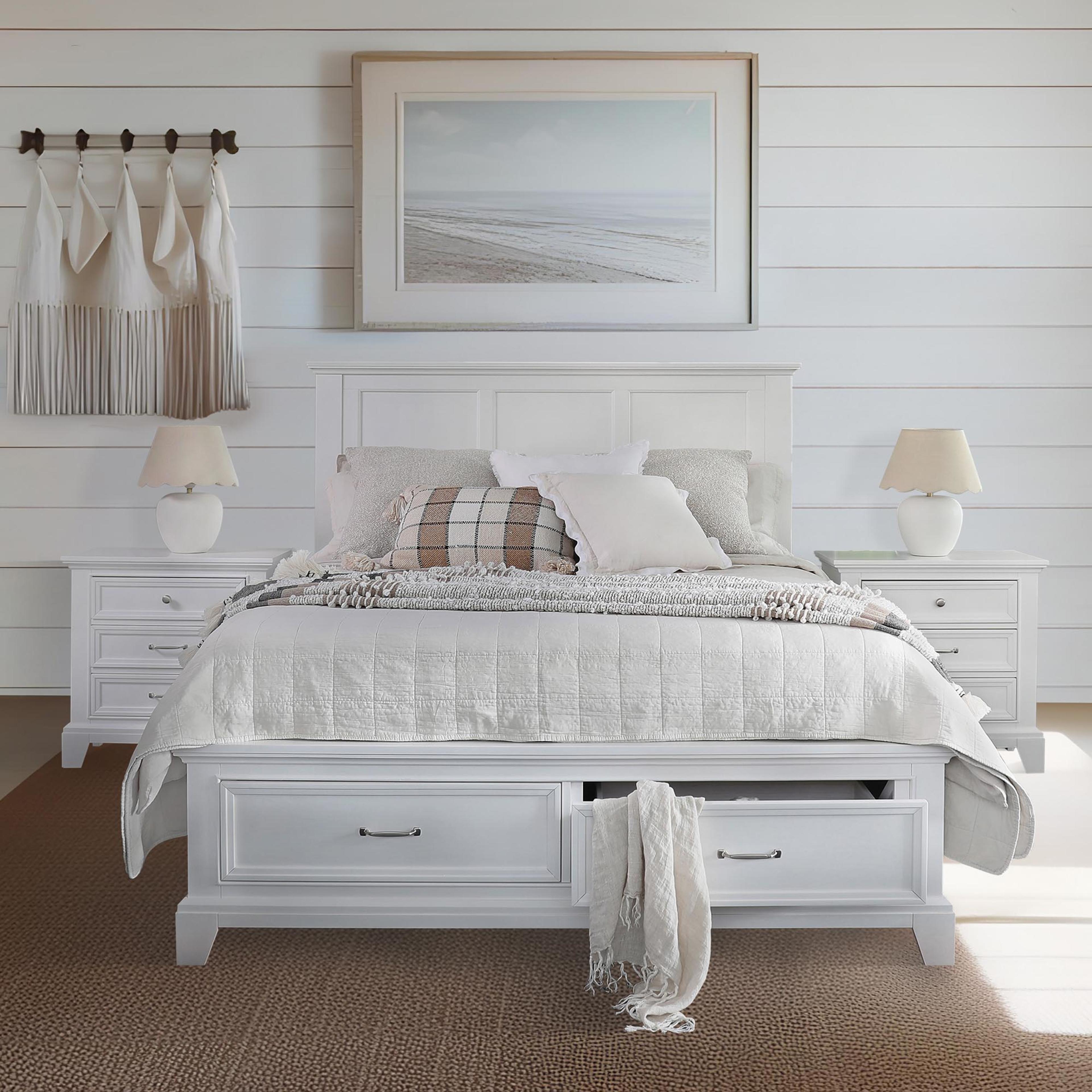 Lifestyle image of the  Fulham Bed Frame, 2 Drawer Base, White from Forty Winks