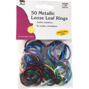 Loose Leaf Rings, 1" Diameter, Metallic Assorted Colors