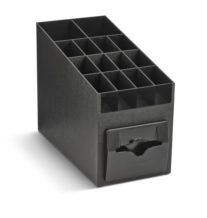 Countertop napkin dispenser with 12-compartment adjustable cup, lid and condiment organizer