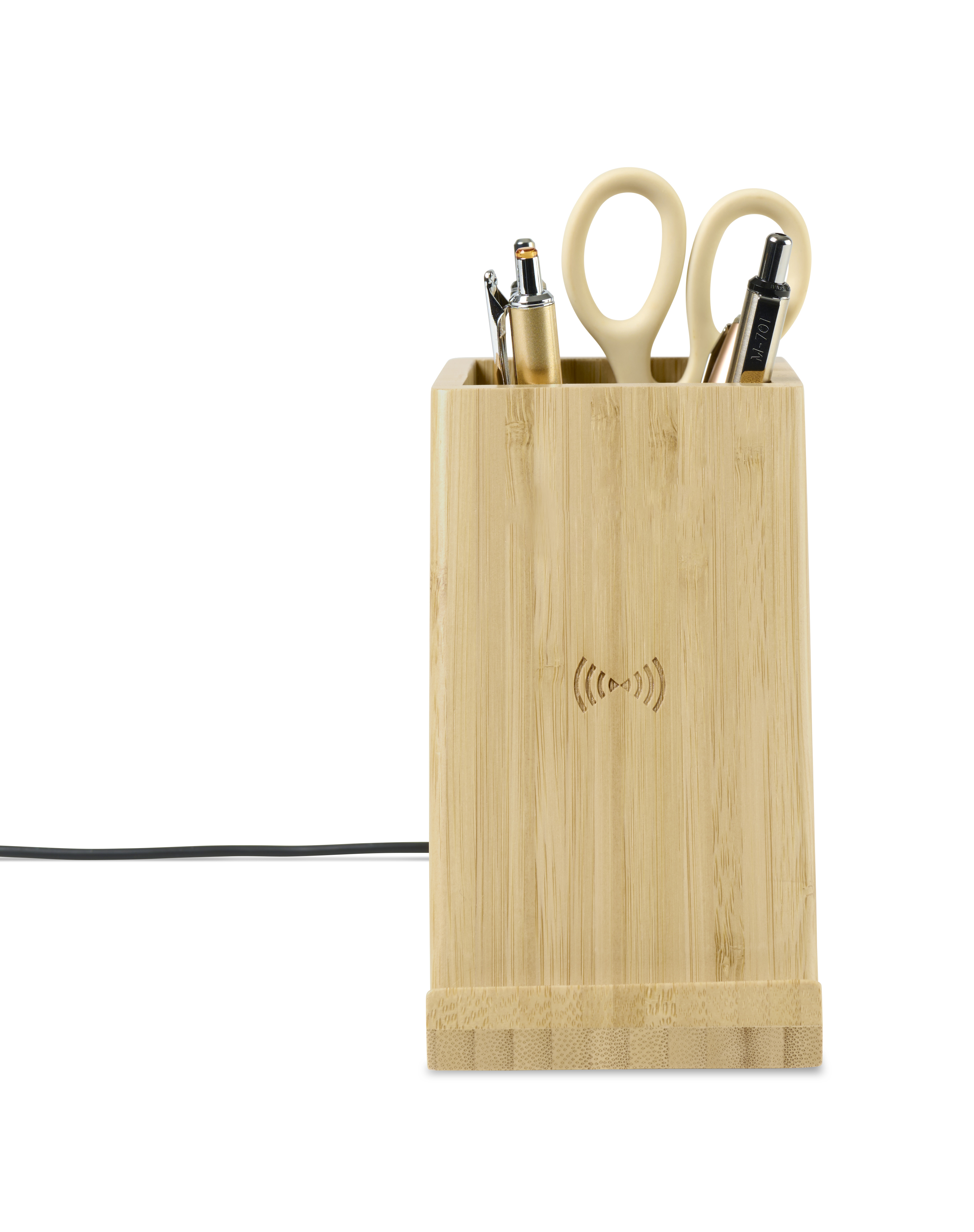 Auden Bamboo Wireless Charging Pencil Cup-Gemline