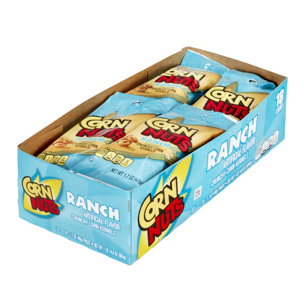 CORN NUTS Ranch Crunchy Corn Kernels Snack, 1.7 oz. Pack of 12 . C1RP - Front Right Pallet/Display (Hi Res)