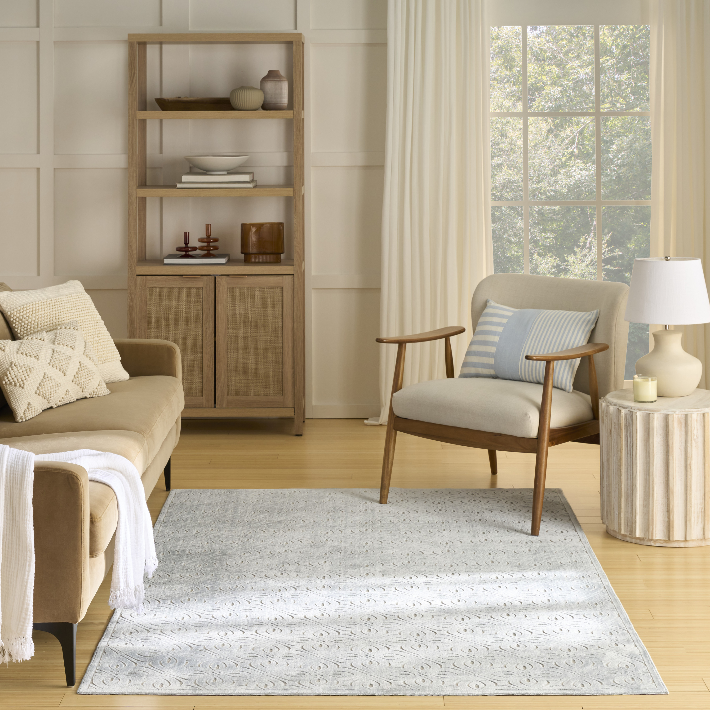 Nourison Washable Charm 6' x 9' Blue Ivory Contemporary Indoor Rug