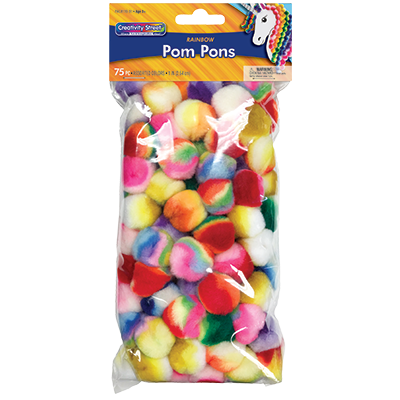 Creativity Street  Pom Pons, Assorted Rainbow,  1", 75 Count