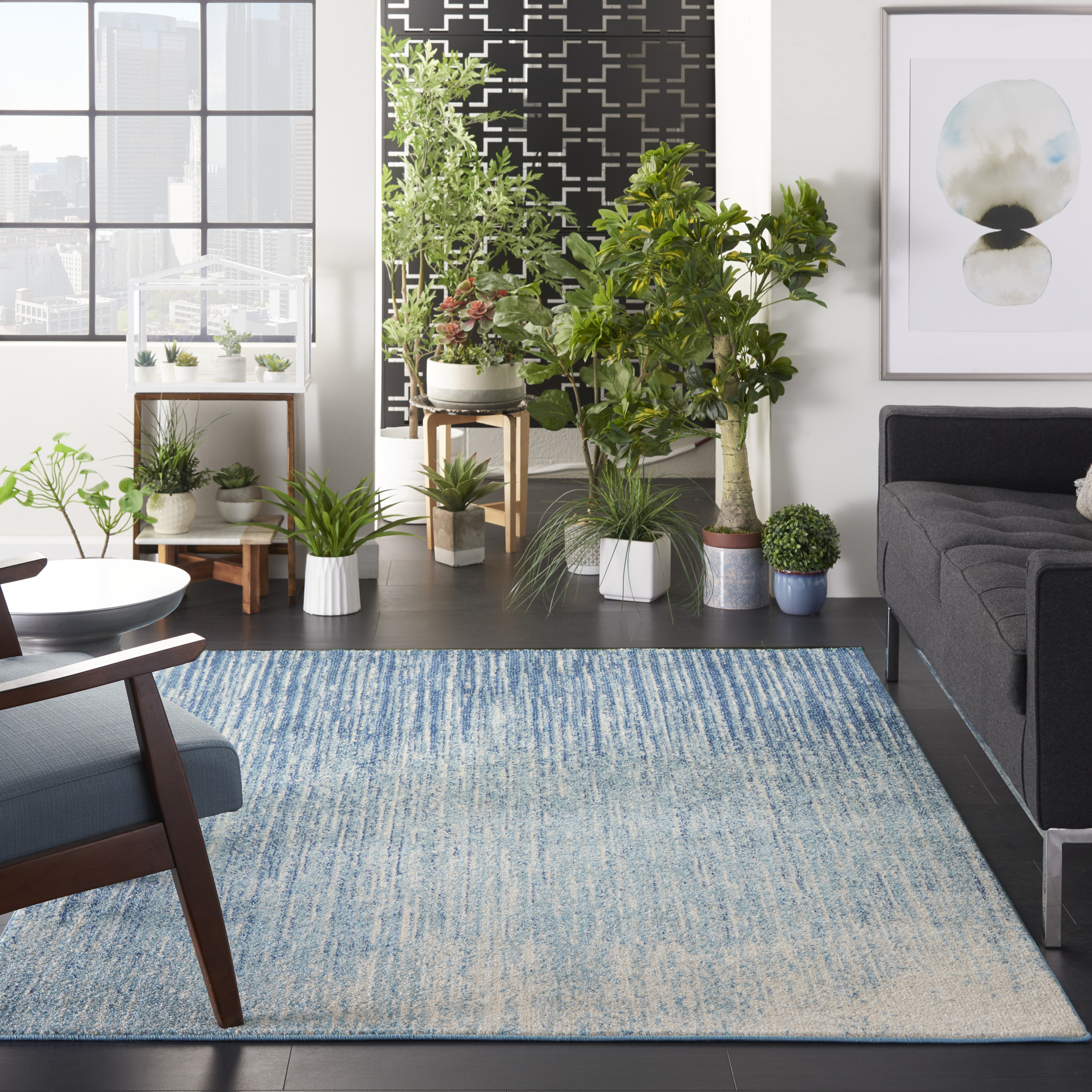 Nourison Passion 5'3" x 7'3" Navy Light Blue Modern Indoor Rug