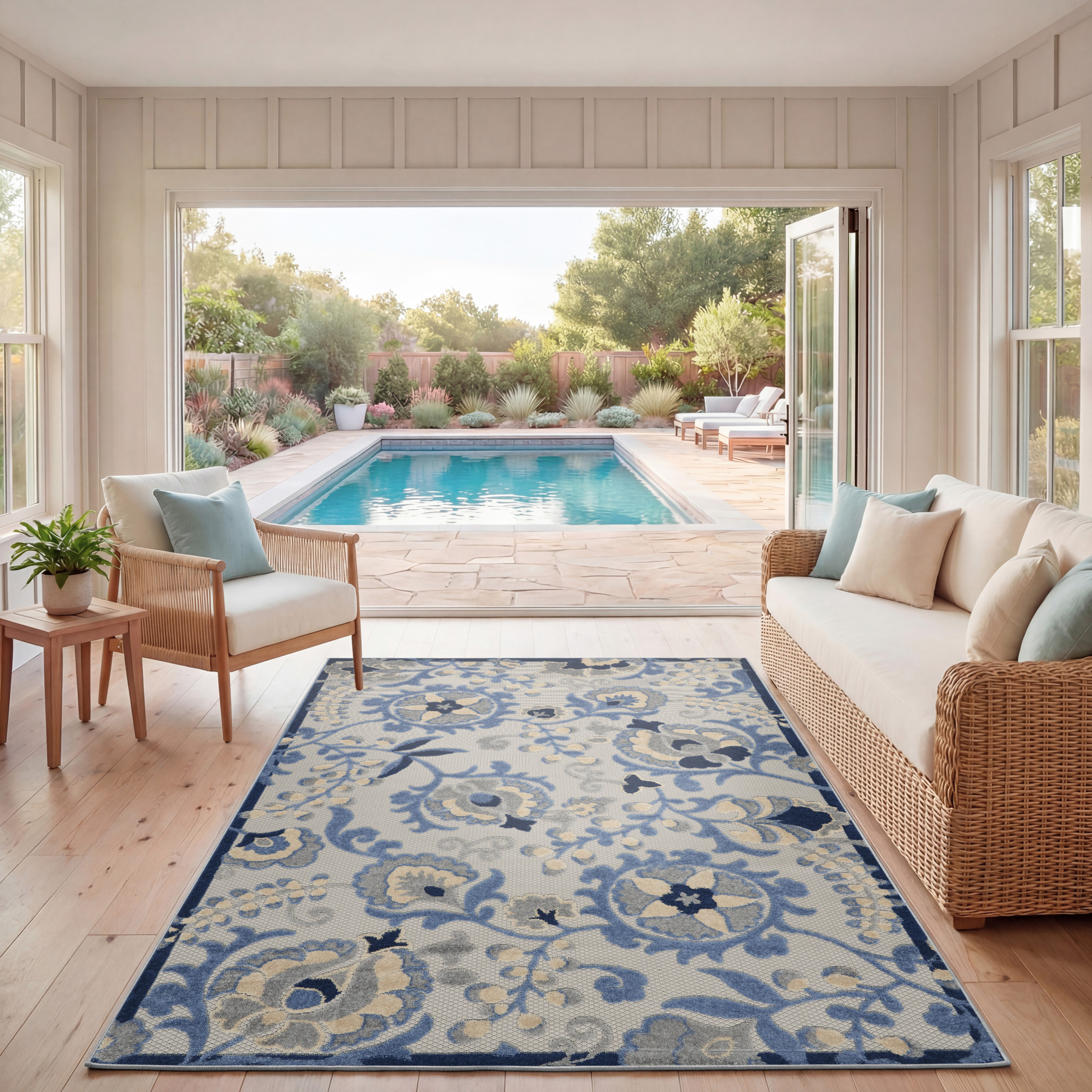 Nourison Aloha 5'3" x 7'5" Blue Grey Farmhouse Rug