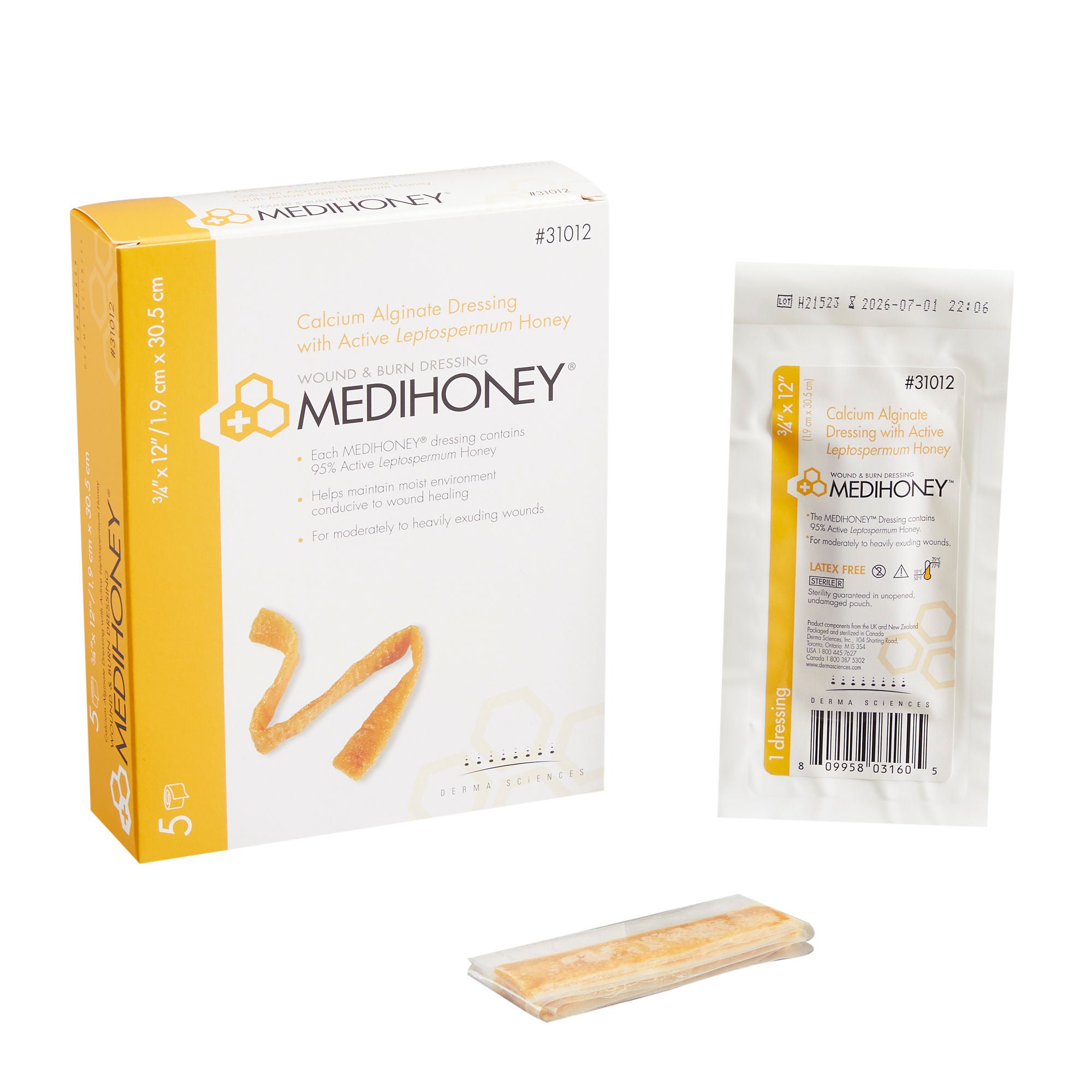 Medihoney® Calcium Alginate Dressing, ¾ x 12 inch