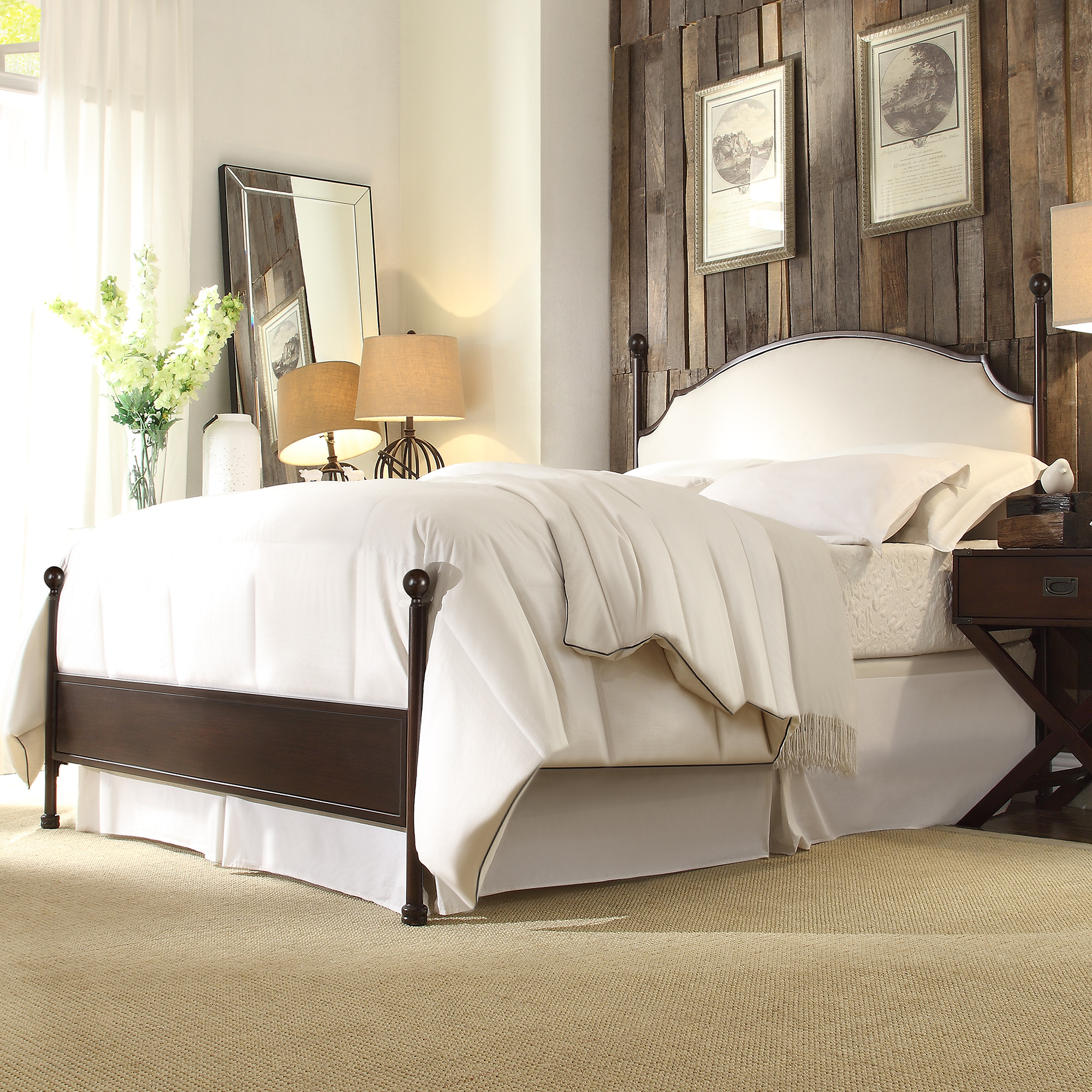 Cream Curved Top Cherry Brown Metal Poster Bed