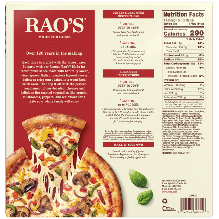 Fire Roasted Vegetable Frozen Pizza, 20.6 oz - Back Image
