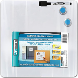 Magnetic Dry-Erase Board with Dry-Erase Marker & Two Magnets, 11.5" x 11.5"