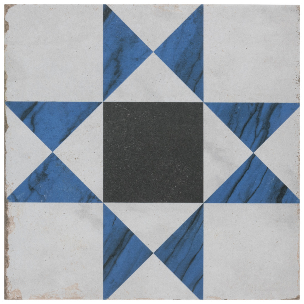 Renaissance Deco Indigo Cross 7-7/8 in. x 7-7/8 in. Porcelain Floor and Wall Tile