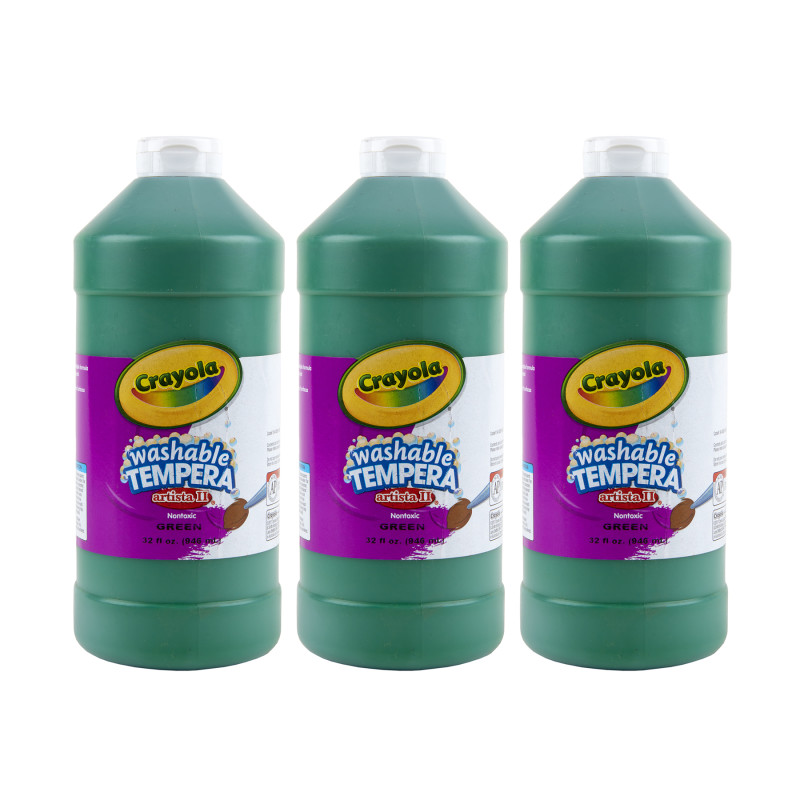 Artista II Washable Tempera Paint, 32 oz, Green, Pack of 3