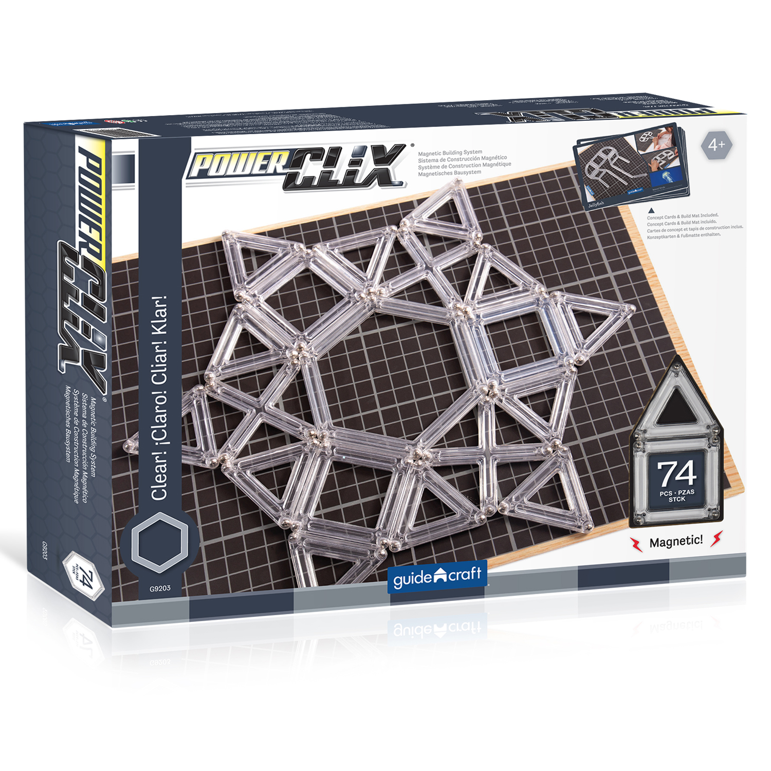 Guidecraft PowerClix Frames, Clear, Magnetic Building Set, 74 Pieces image number null