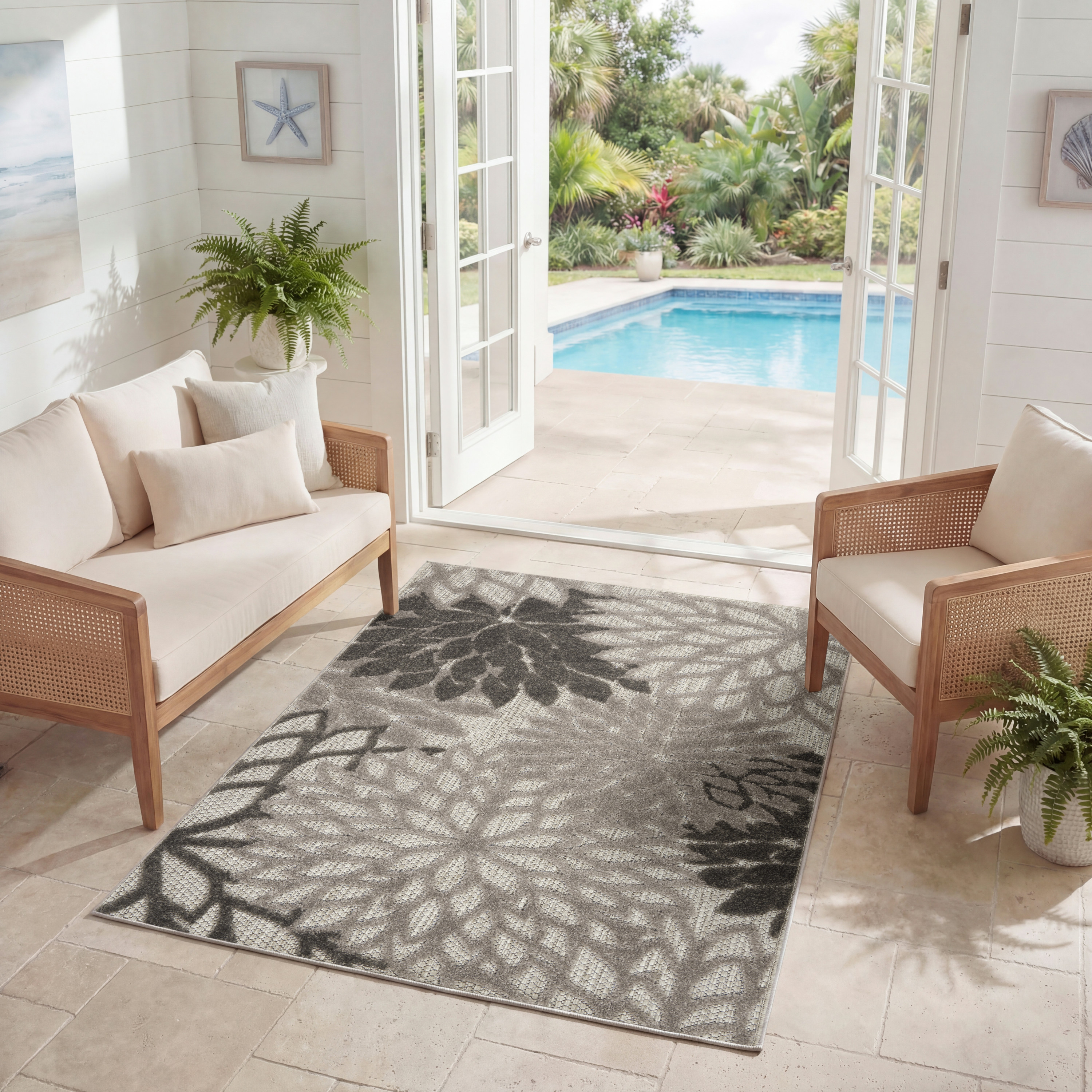 Nourison Aloha 3' x 5' Silver Grey Tropical Rug