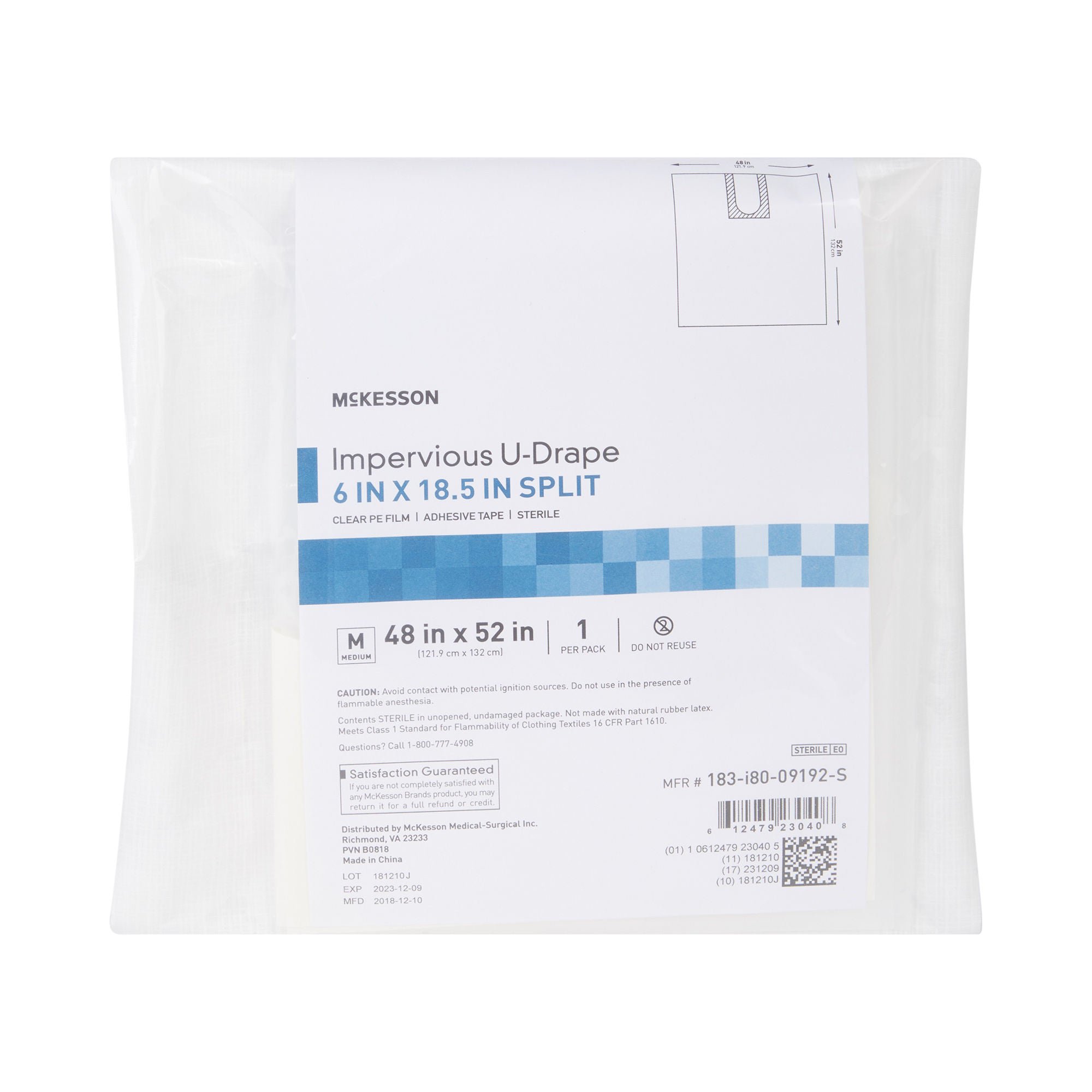 McKesson Sterile Impervious U-Drape, 52 x 48 Inch