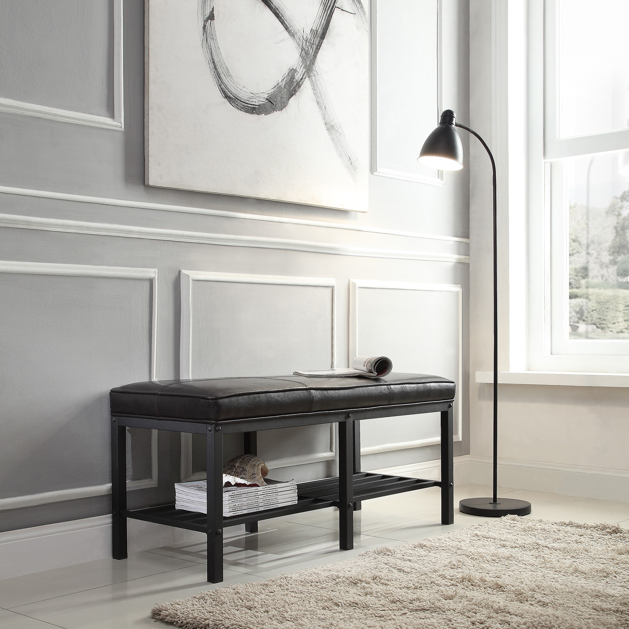 Faux Leather Upholstered Metal Bench