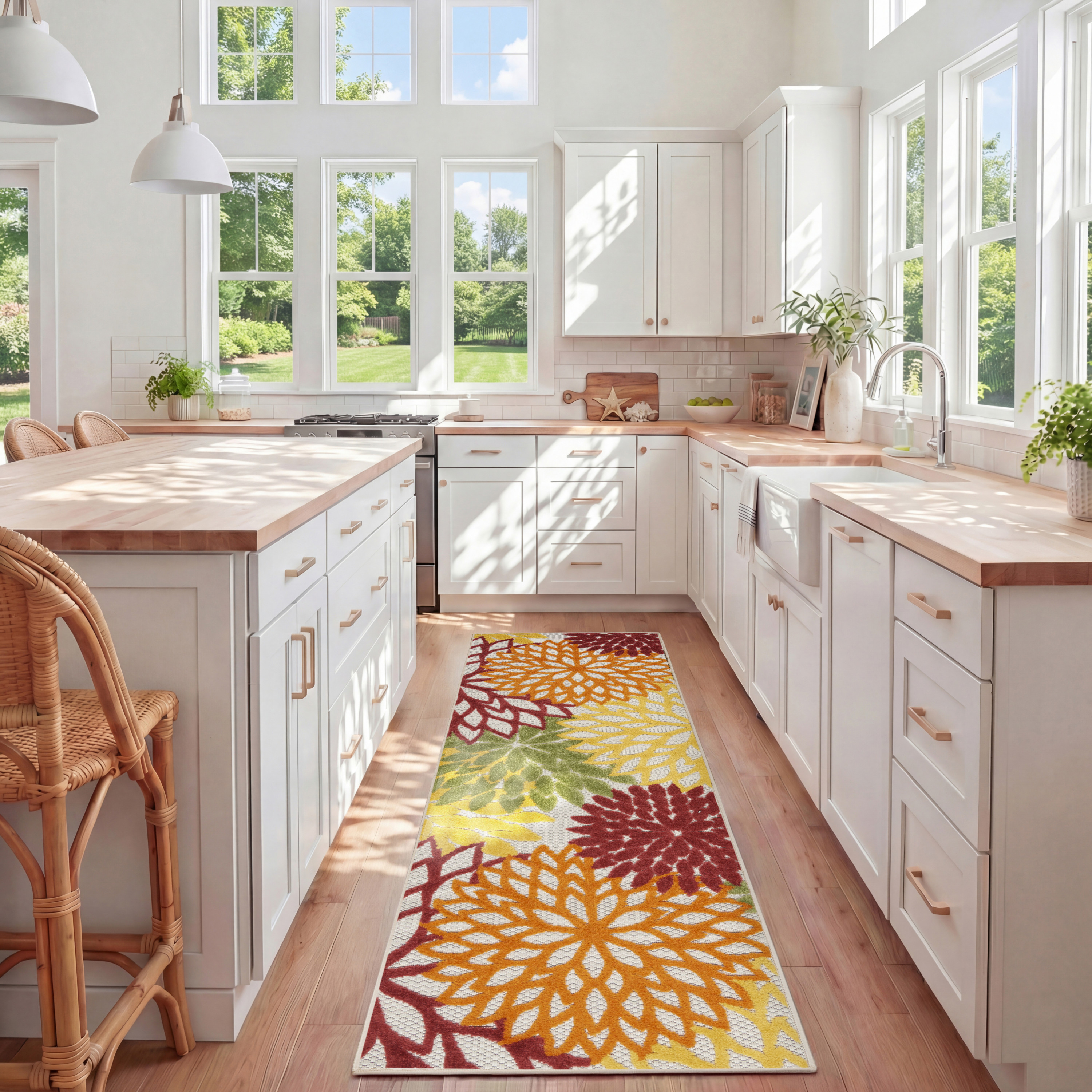 Nourison Aloha 2'3" x 8' Red Multicolor Tropical Rug