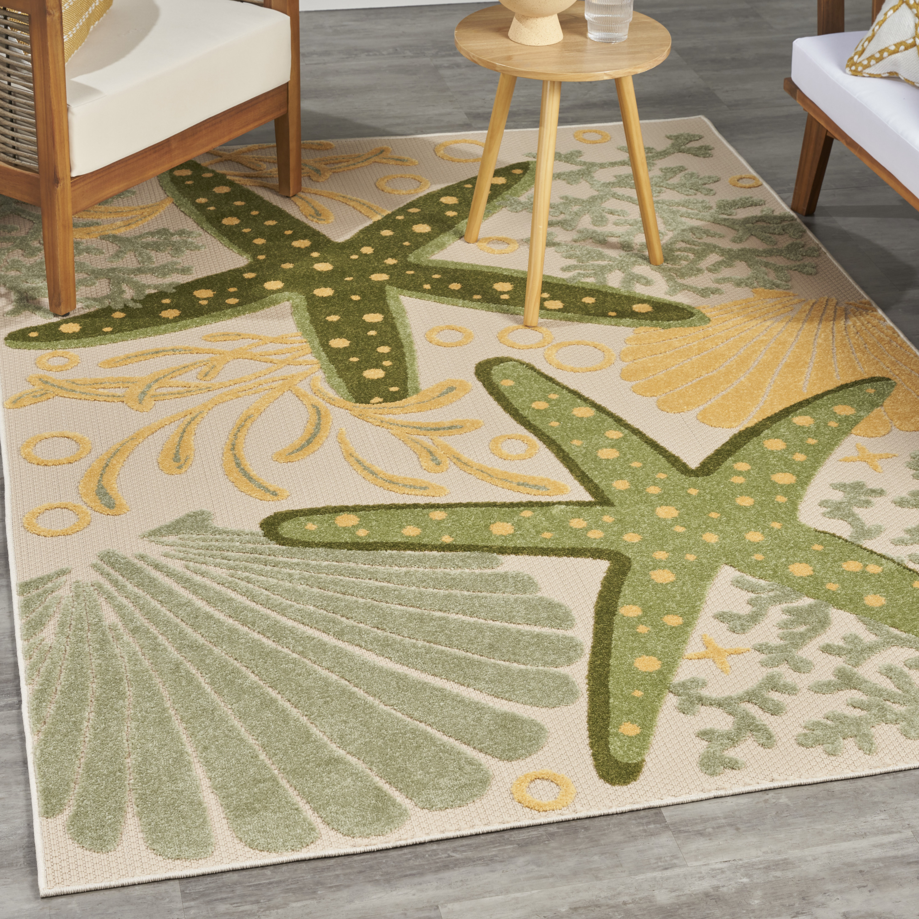 Nourison Aloha 5'3" x 7'5" Green Yellow Outdoor Rug