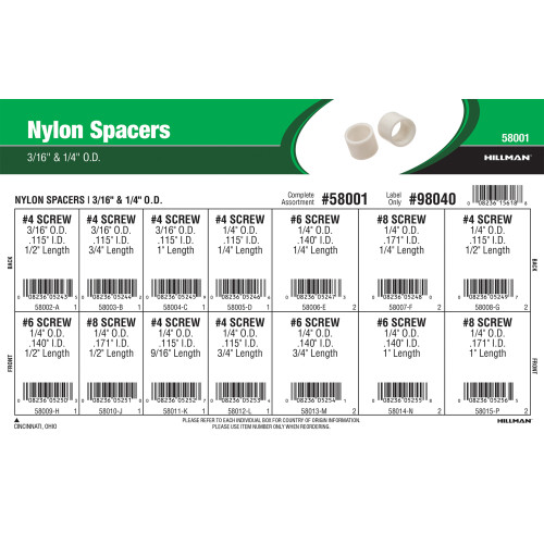 Nylon Spacers Assortment (3/16