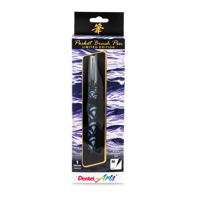 Limited Edition Pocket Brush Pen with 2 Black Refills, Indigo Wrap
