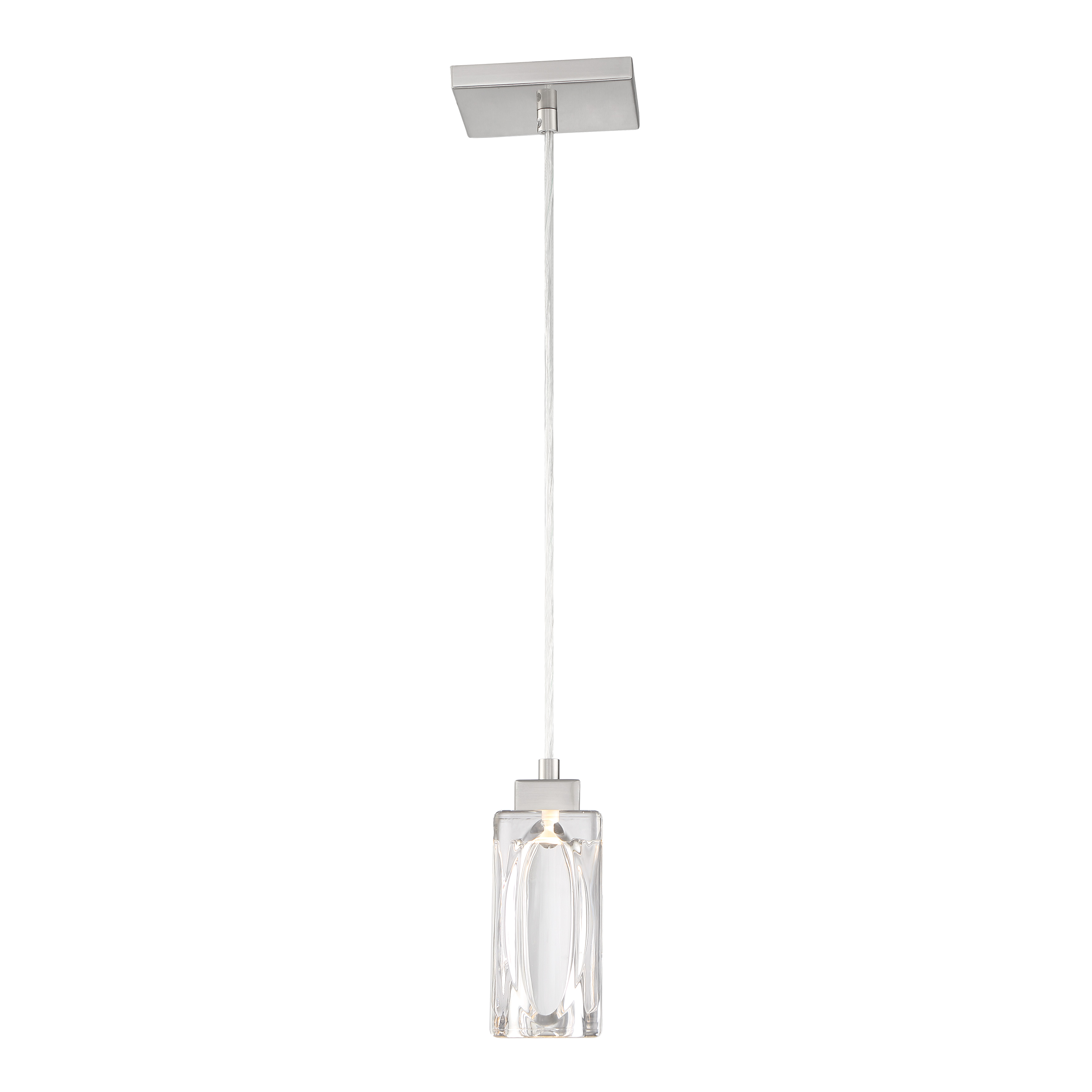 The Putnam Place mini pendant combines sleek brushed nickel with glass shading for a refined contemporary look. Its compact 3-inch width makes it perfect for tight spaces while delivering 368 lumens of high-CRI LED light. - alternate view