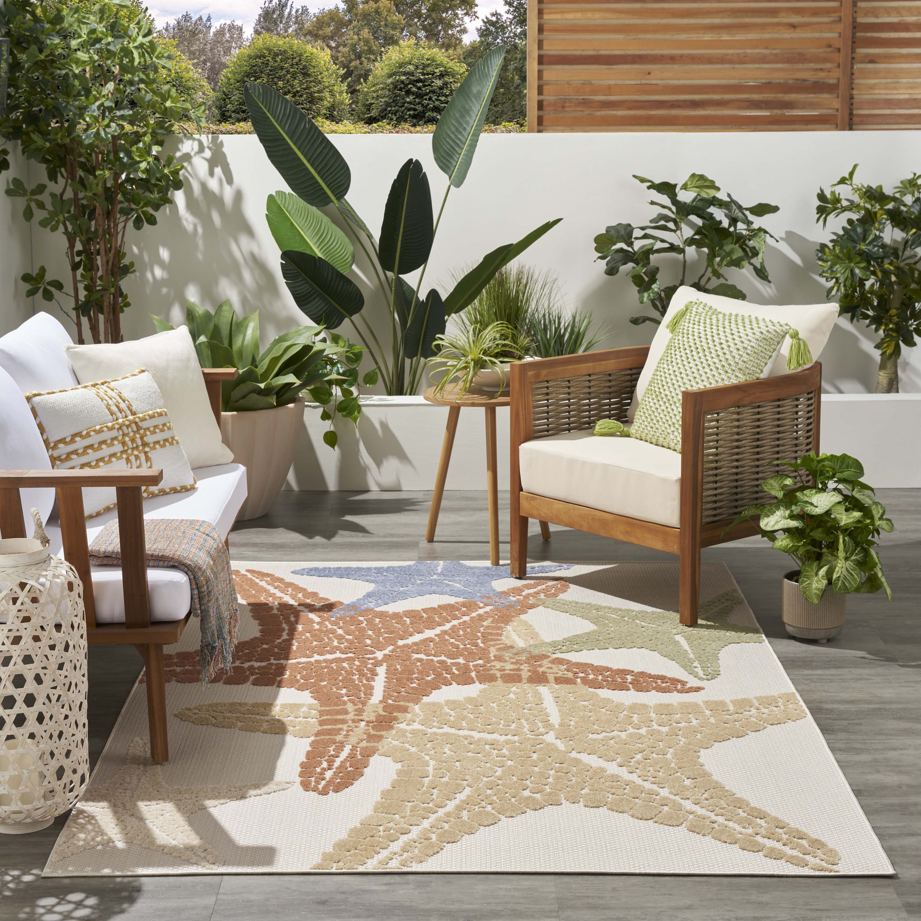 Nourison Aloha 6' x 9' Ivory Multicolor Outdoor Rug