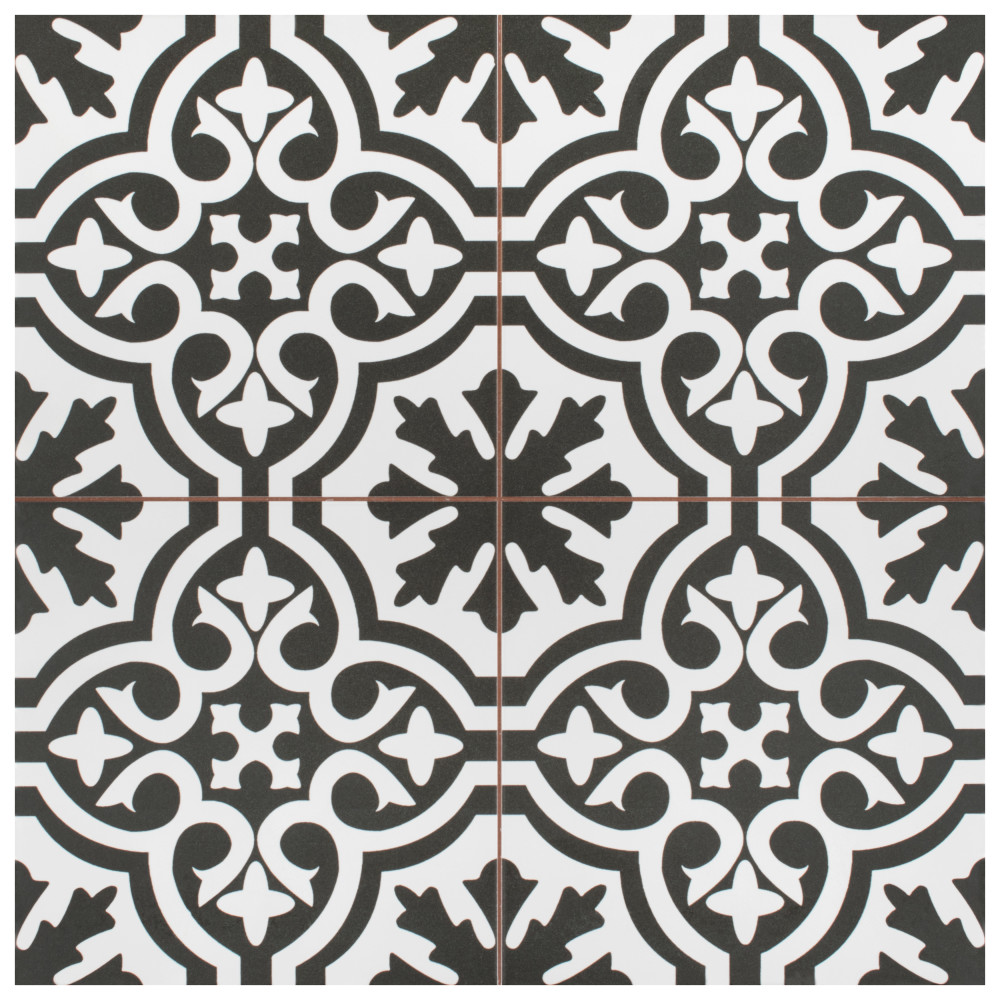 Berkeley II Black 17-5/8 in. x 17-5/8 in. Ceramic Floor and Wall Tile