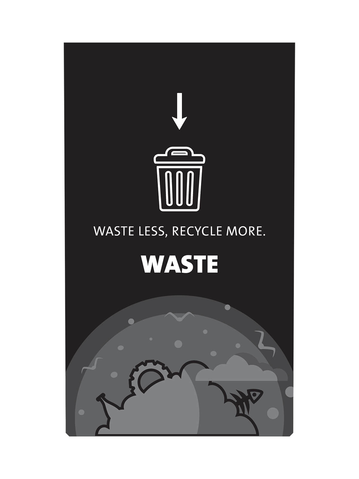 Black waste signage for Busch Systems Expression container