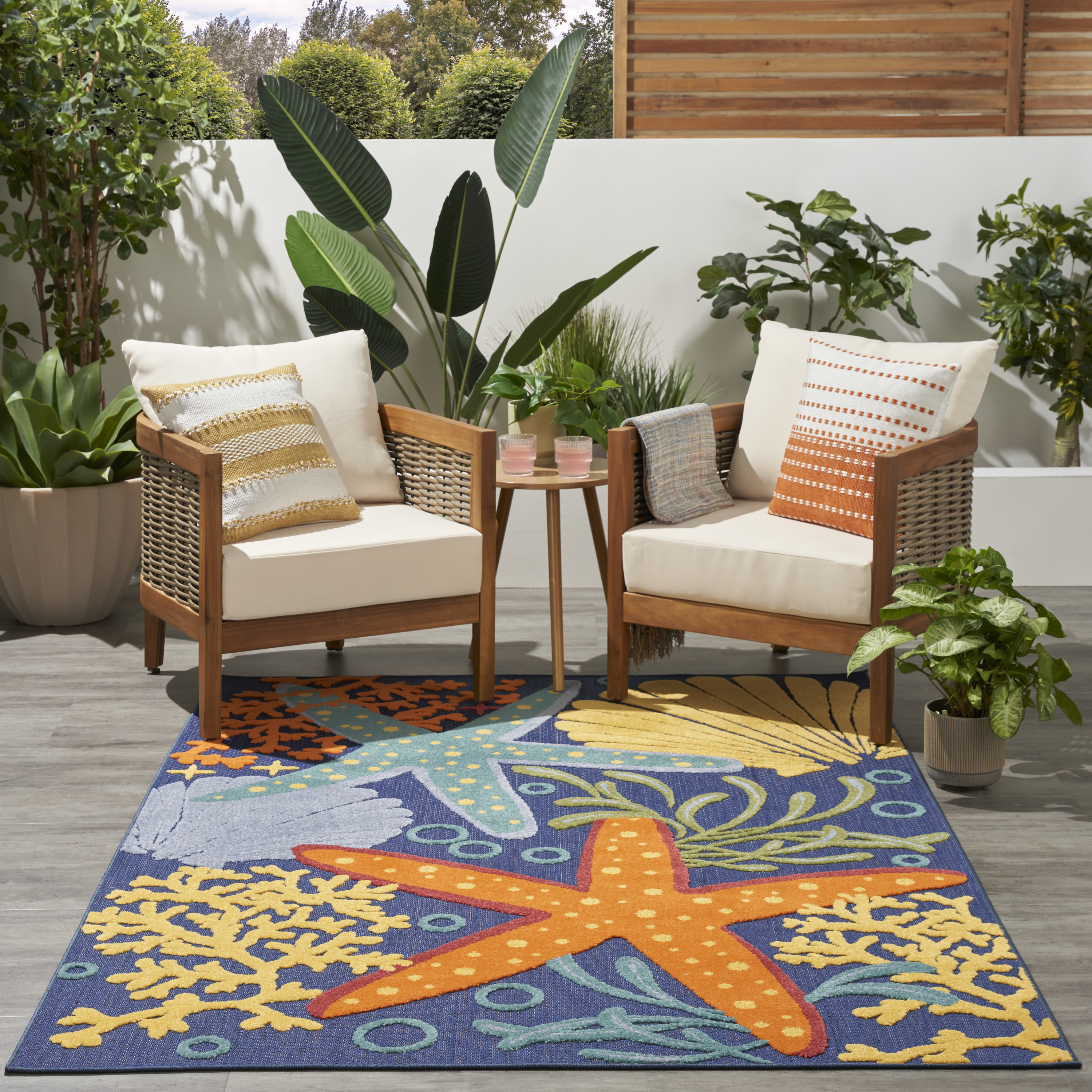 Nourison Aloha 6' x 9' Navy Multicolor Outdoor Rug