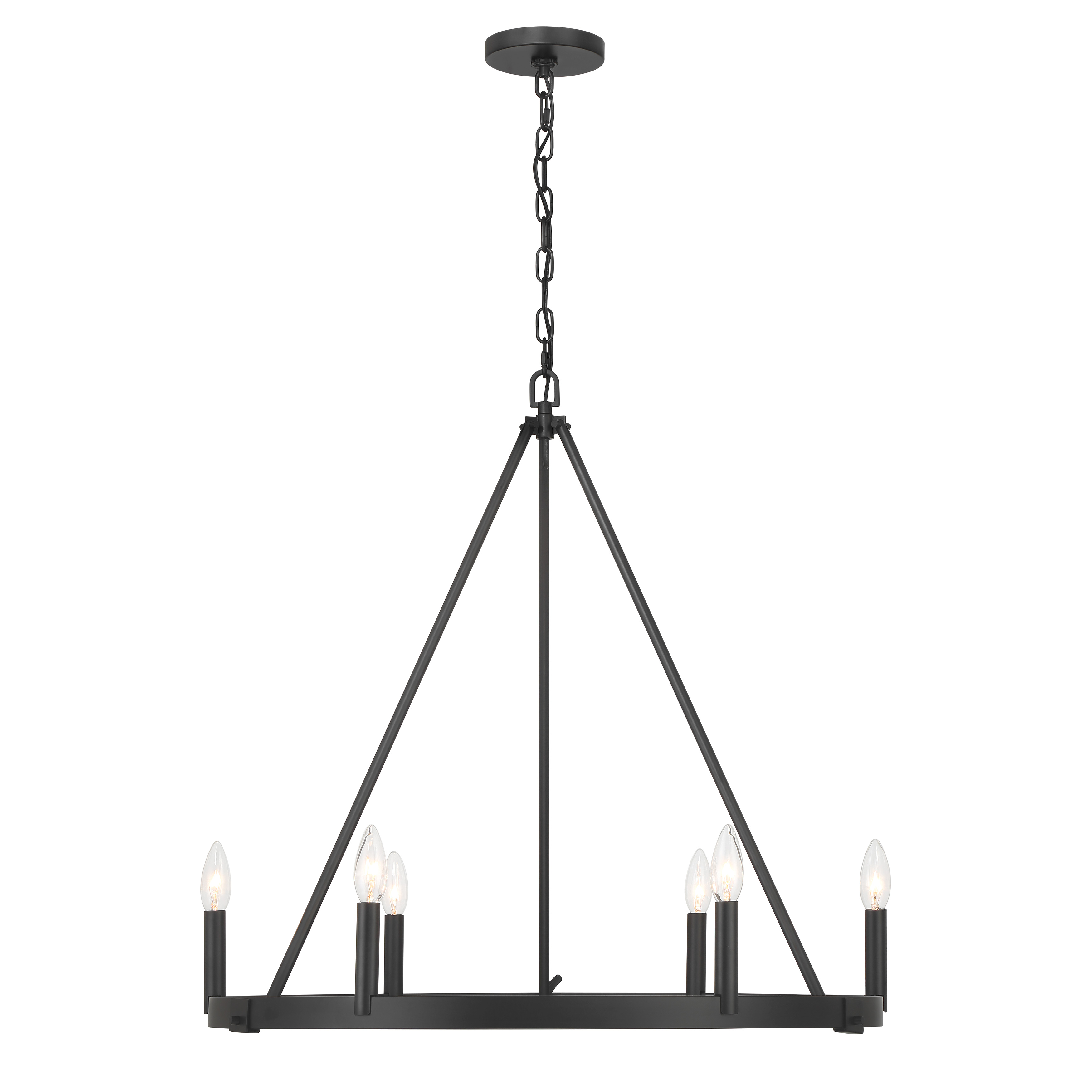 The Dutton chandelier brings traditional elegance with a modern twist through its Coal Black finish. Six candelabra lights provide ample illumination while the steel construction ensures durability and lasting beauty. - alternate view