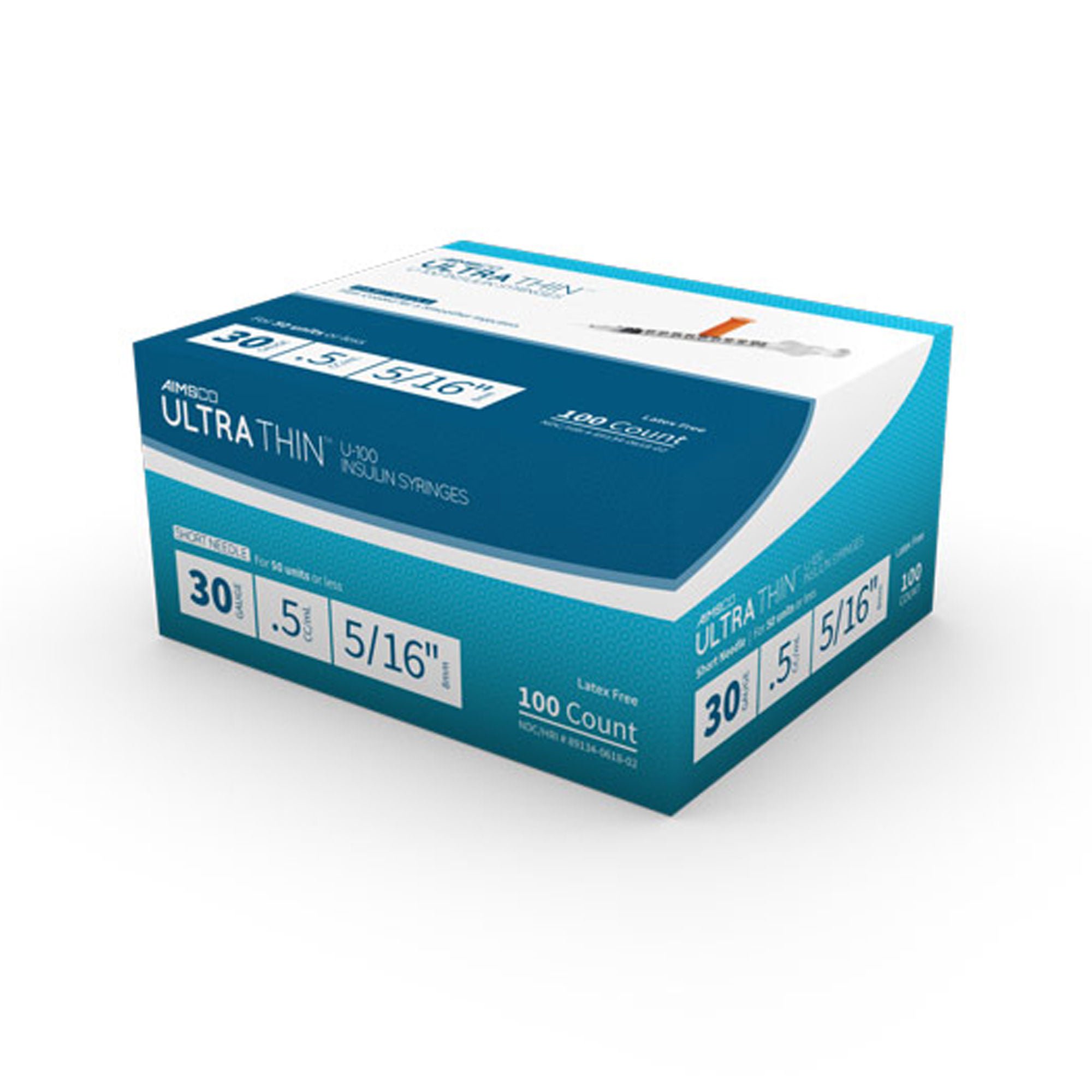 MHC Medical SYRINGE, INSULIN 0.5CC 30G X 5/16" (100/BX 5BX/CS)