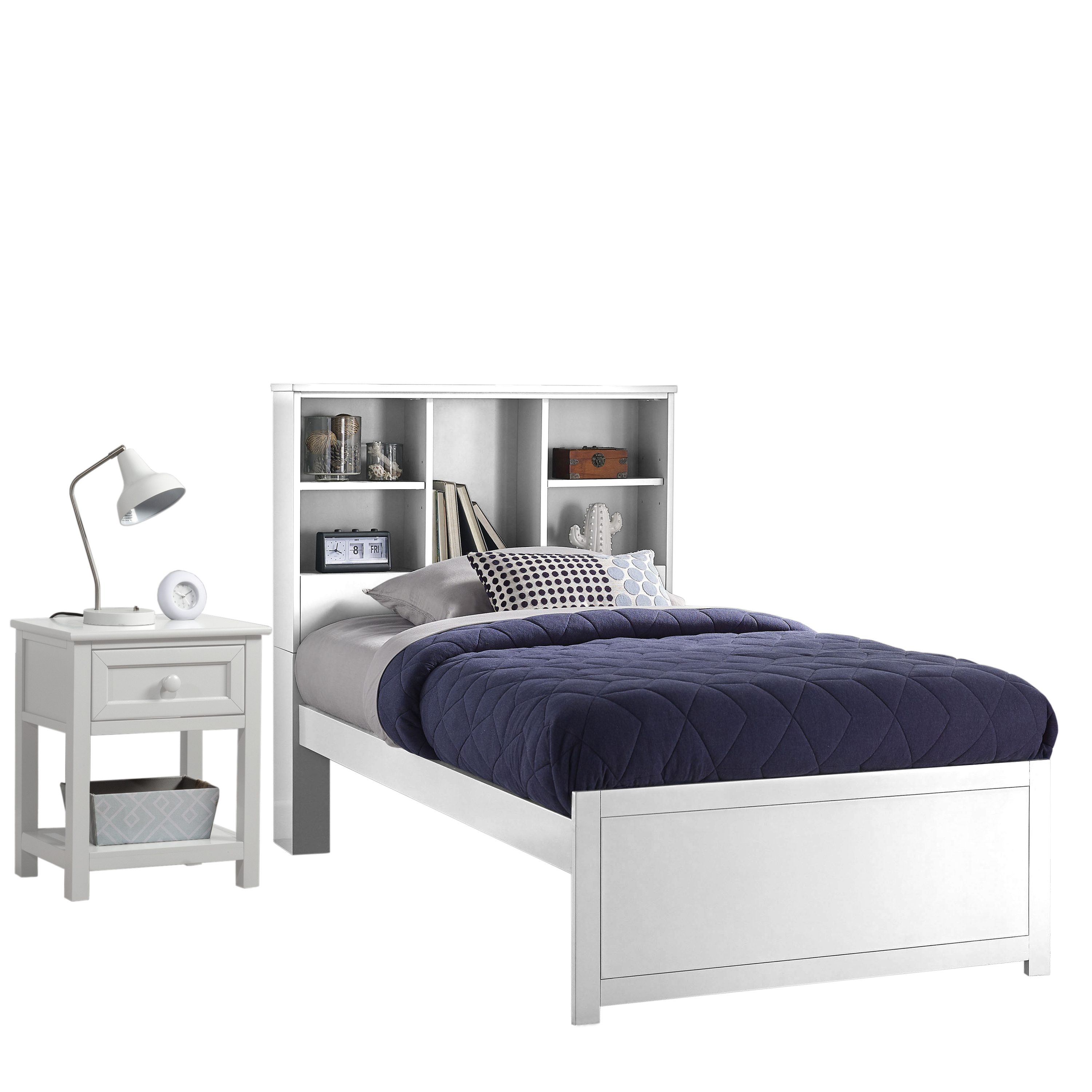 Caspian Wood Bookcase Bed with Nightstand