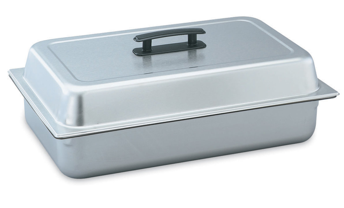 Full-size stainless steel solid dome cover with black Kool-Touch® handle
