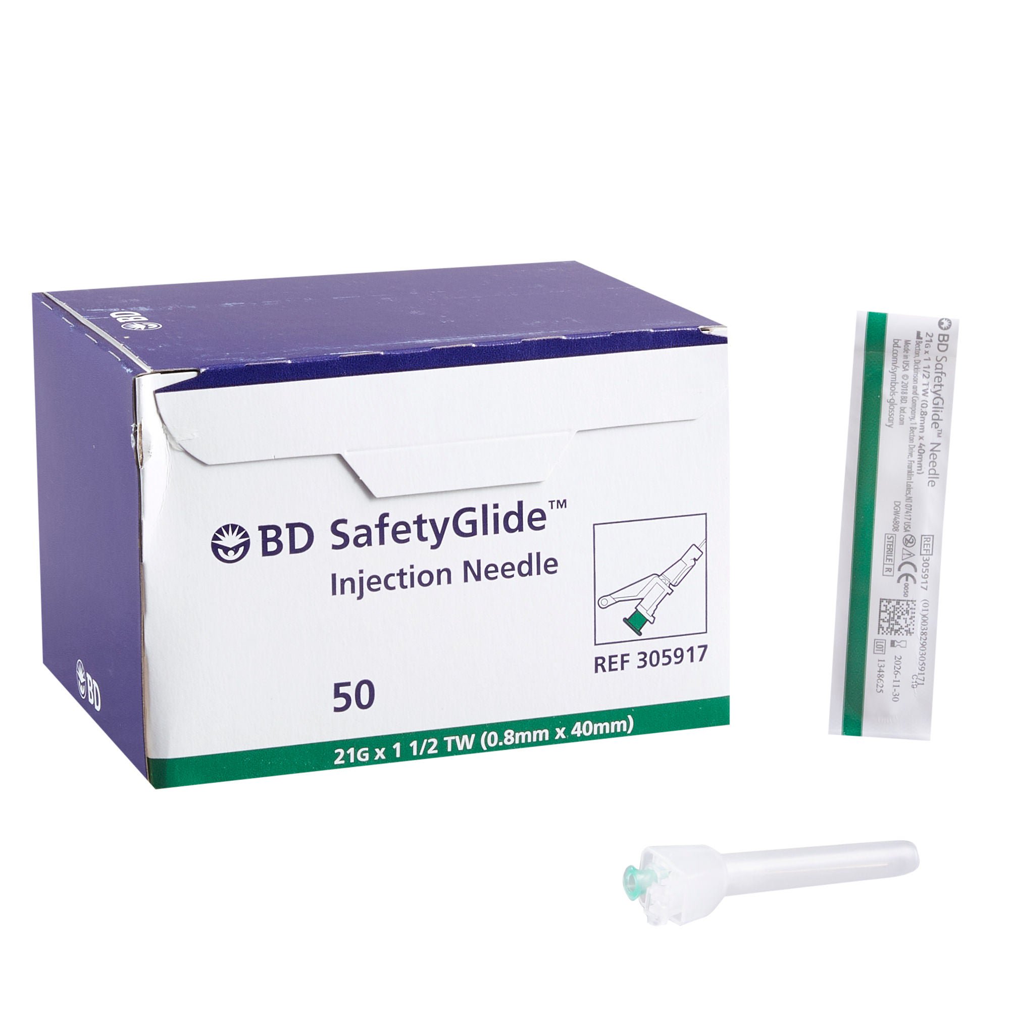 SafetyGlide™ Hypodermic Needle, 21 Gauge, 1-1/2 Inch