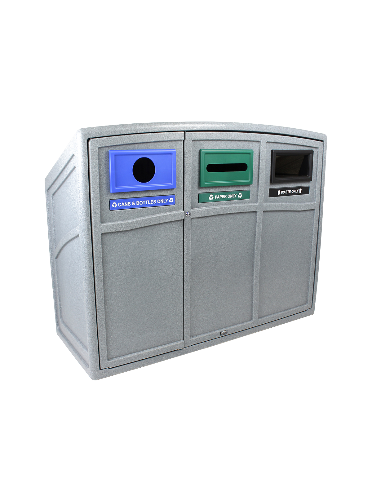 UPTOWN – Triple – Kit – Cans & Bottles-Paper-Waste – Circle-Slot-Full – Greystone