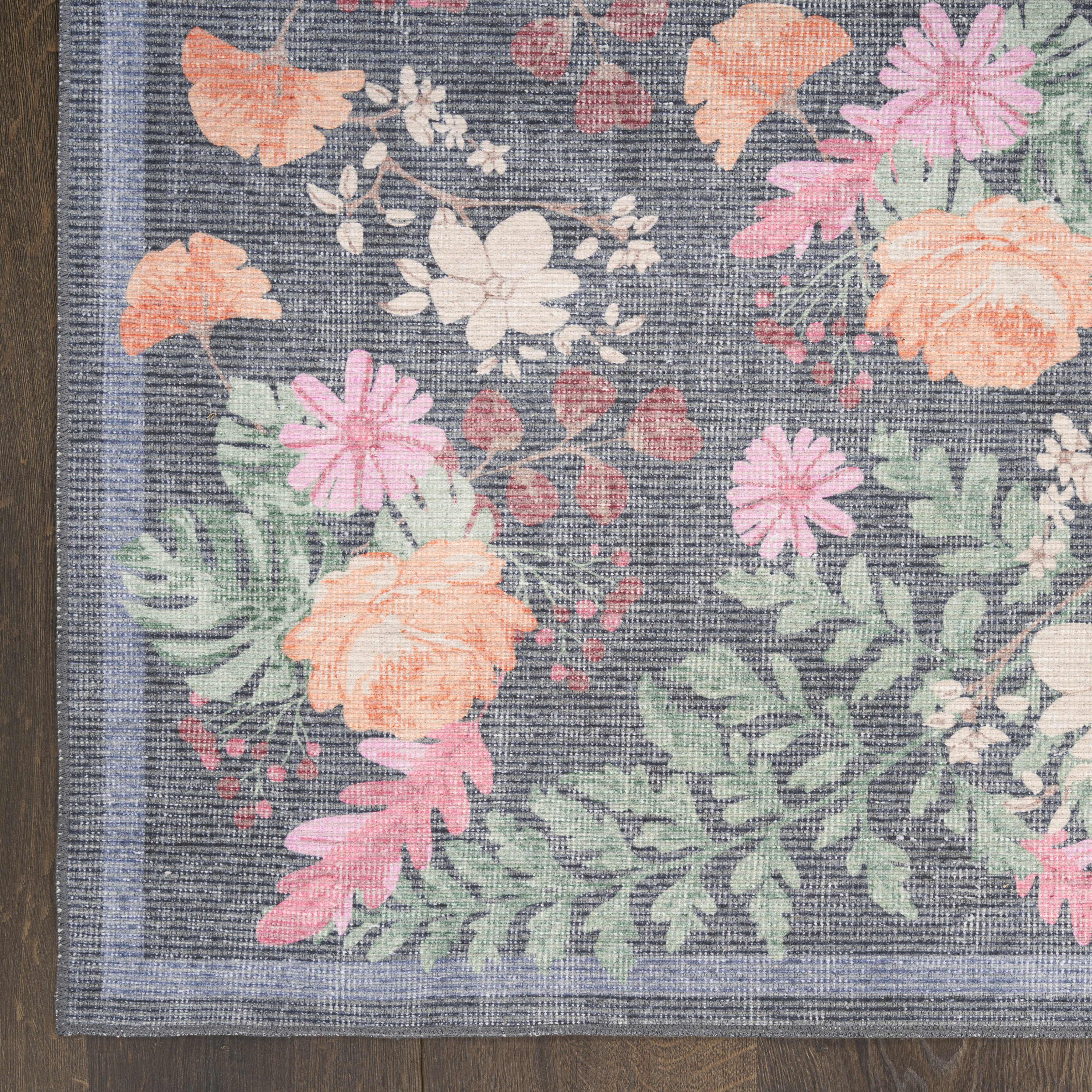 Nourison Botanical Washables 7'6" x 9'10" Charcoal Multicolor Farmhouse Indoor Rug