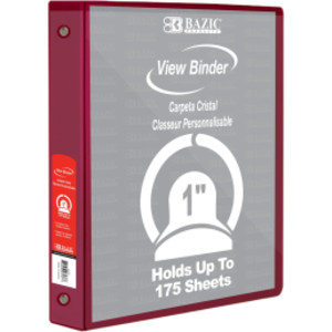 3-Ring View Binder with 2 Pockets, 1", Burgundy