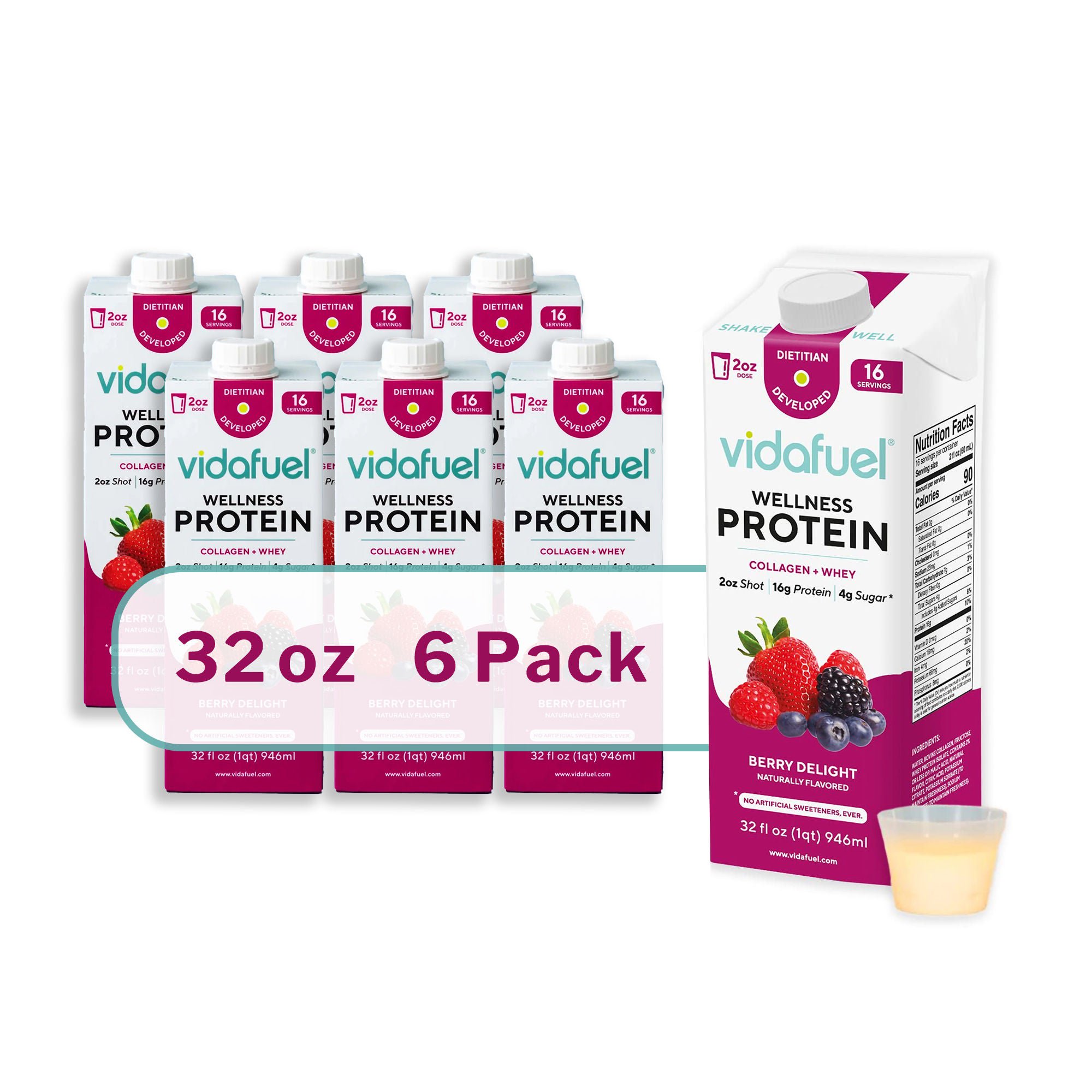 Vidafuel Wellness Protein Drink with Collagen and Whey, Berry Delight Flavor