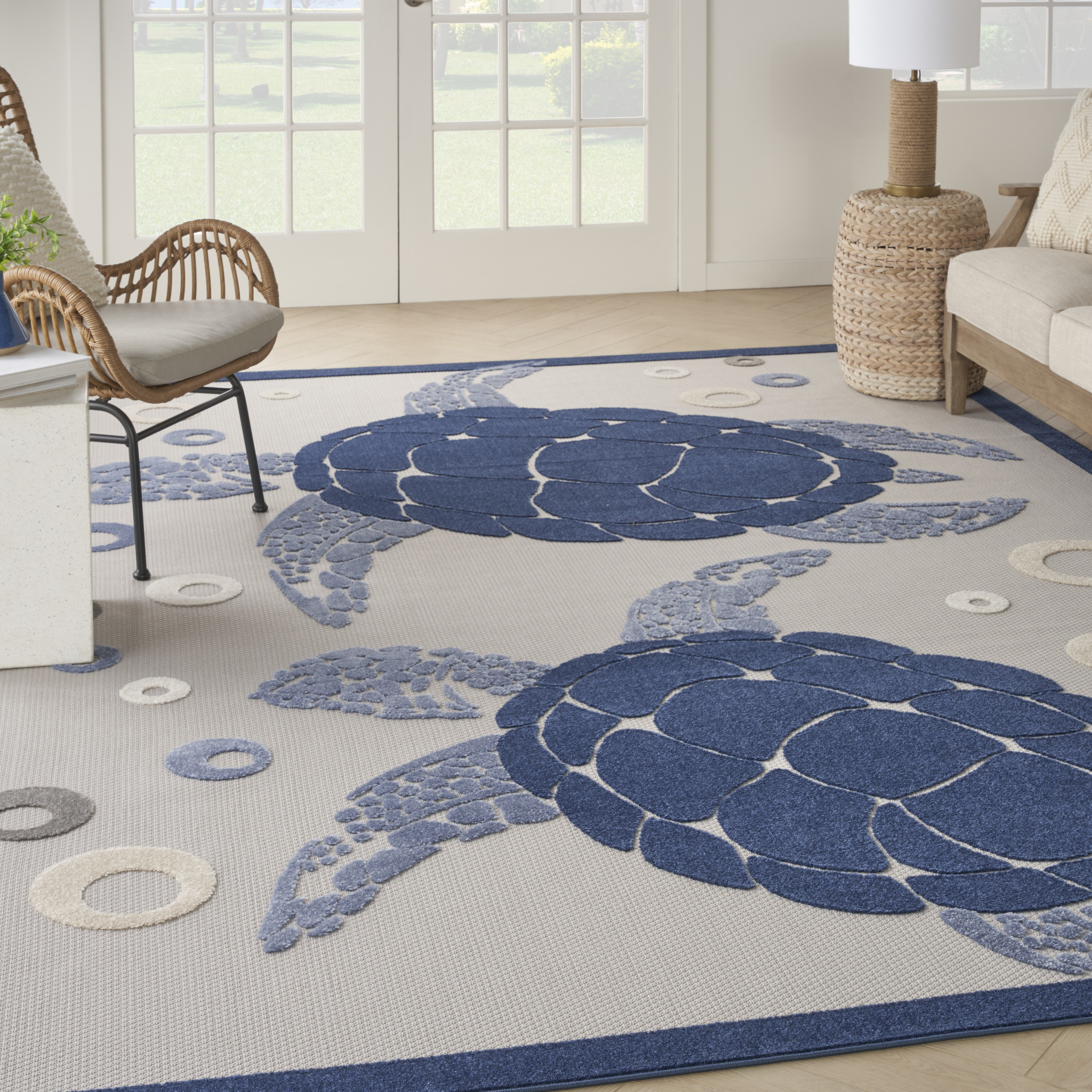 Nourison Aloha 7'10" x 10'6" Navy Blue Coastal, Nautical & Beach Rug