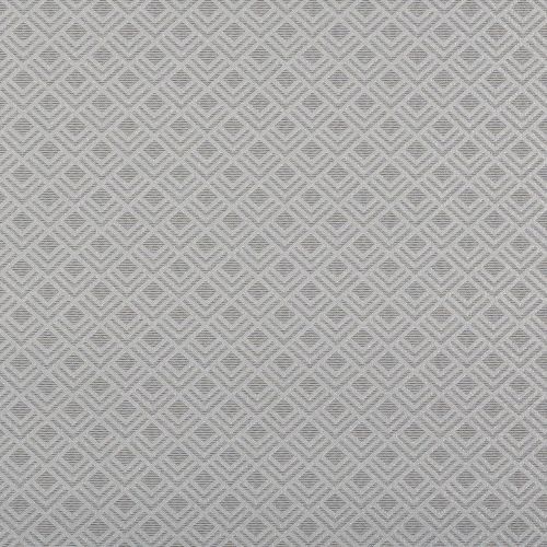 Grey woven textile with raised diamond lattice pattern, covering a flat surface and lying taut, shown in a close-up indoor view with subtle shadows and neutral, even lighting.