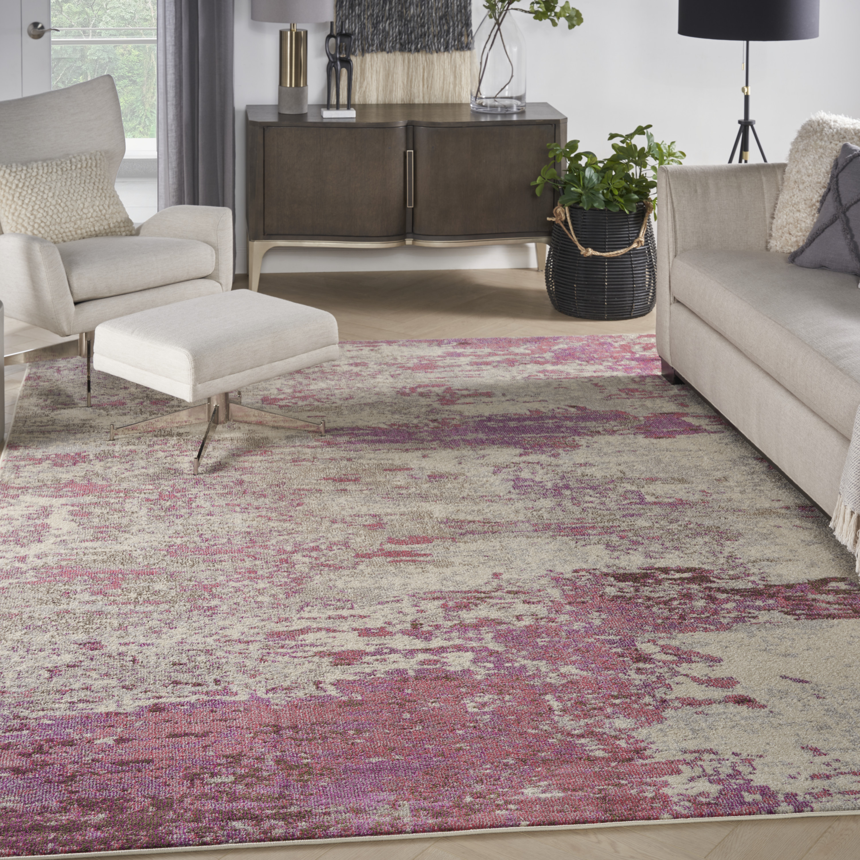 Nourison Celestial 9' x 12' Ivory Pink Modern Indoor Rug